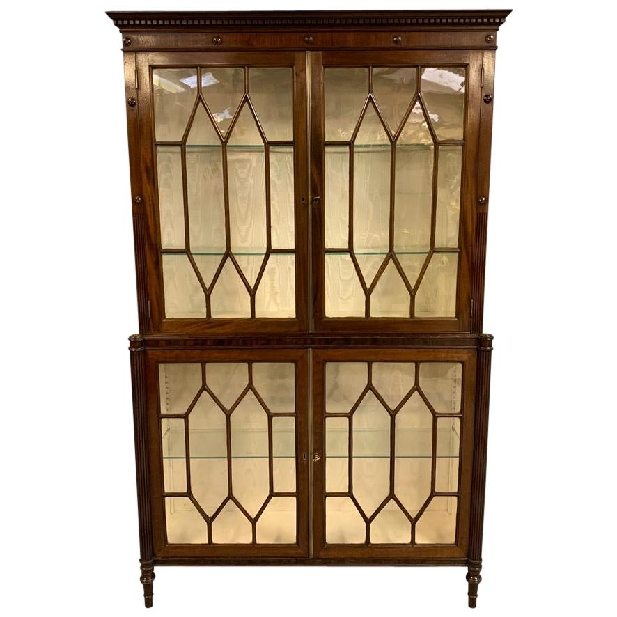 Early 19th Century English Regency Mahogany Astragal Glazed Bookcase Cabinet