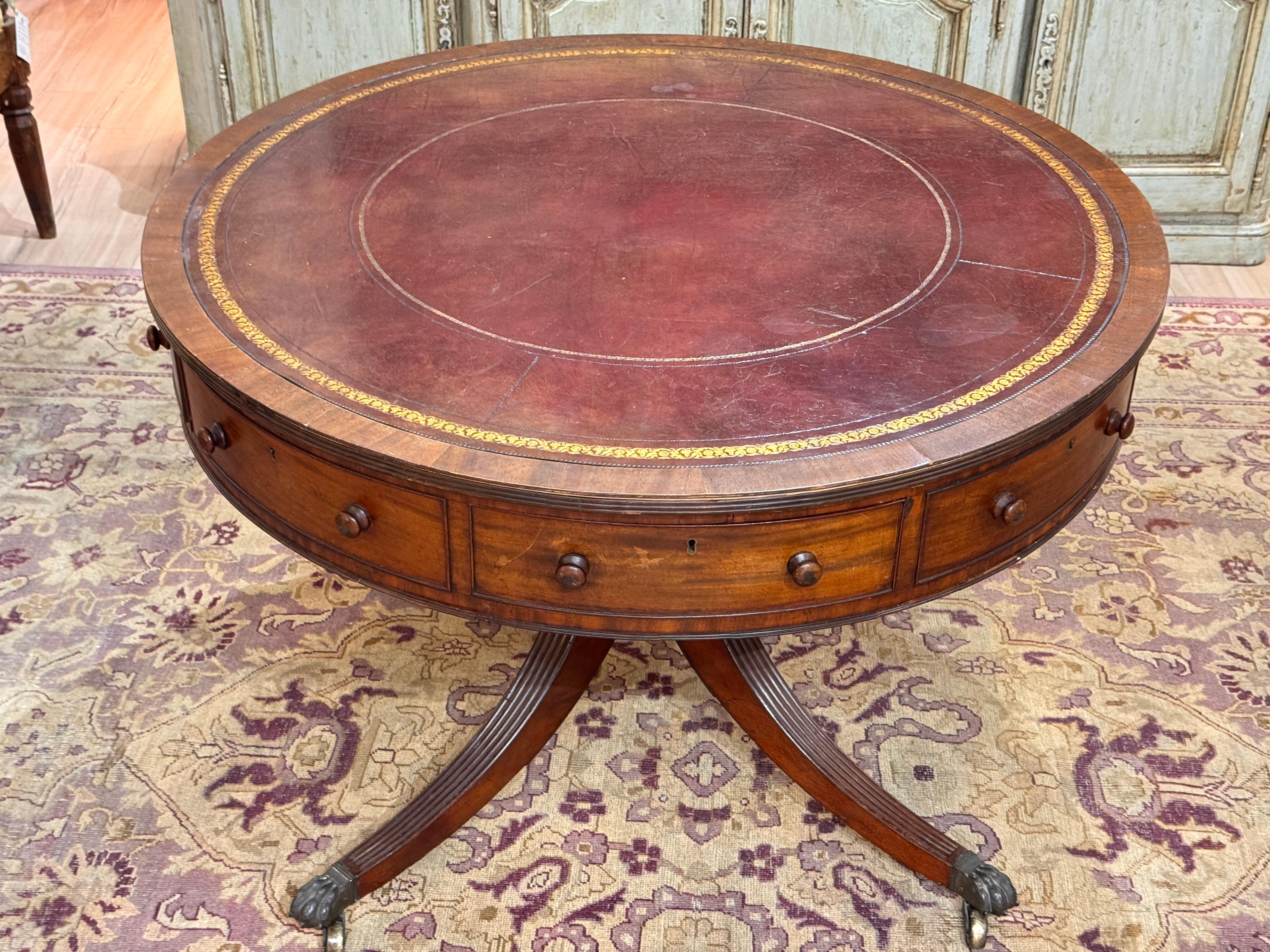British Early 19th Century English Regency Mahogany Drum Table For Sale