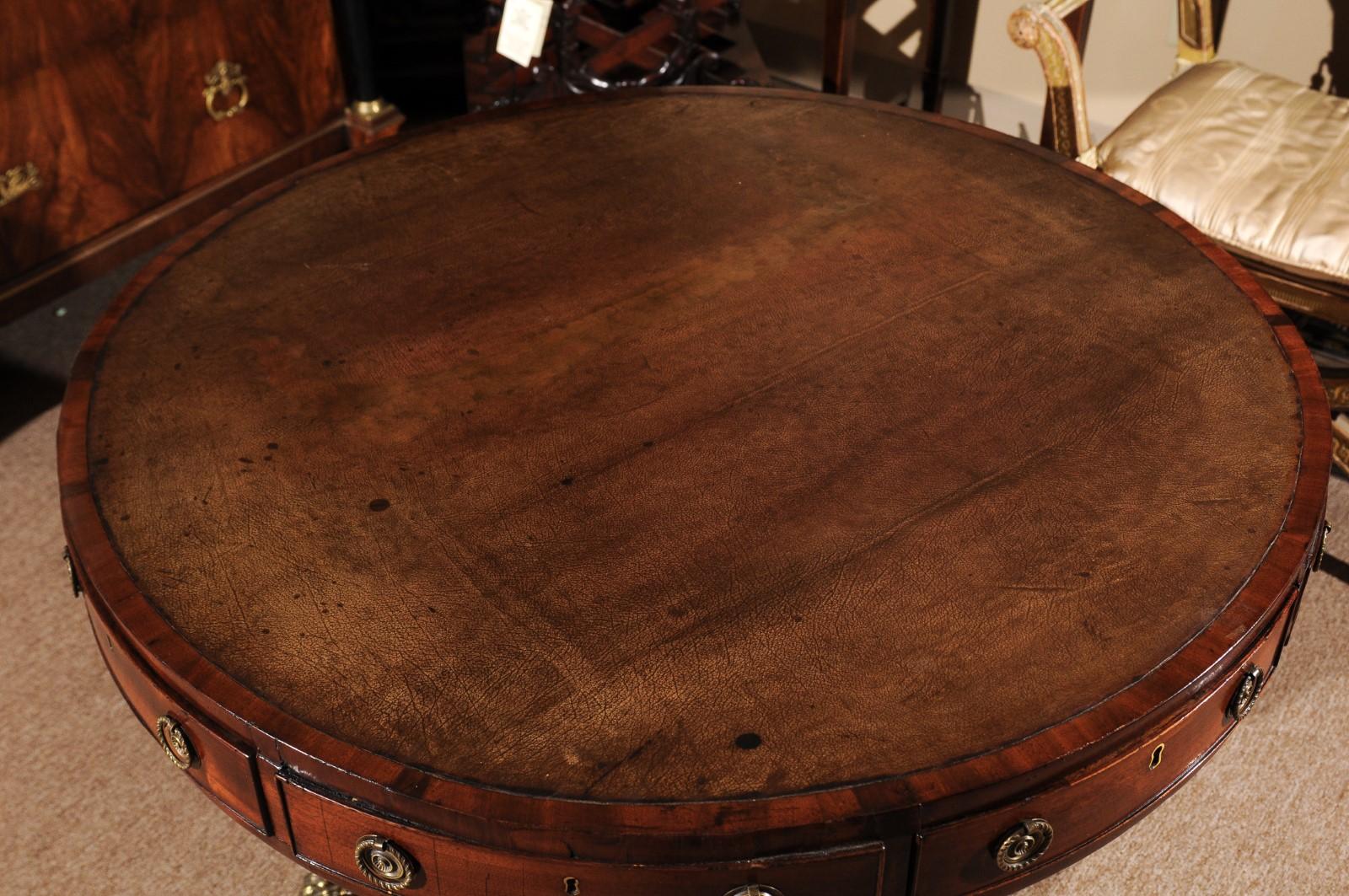 Early 19th Century English Regency Mahogany Drum Table 1