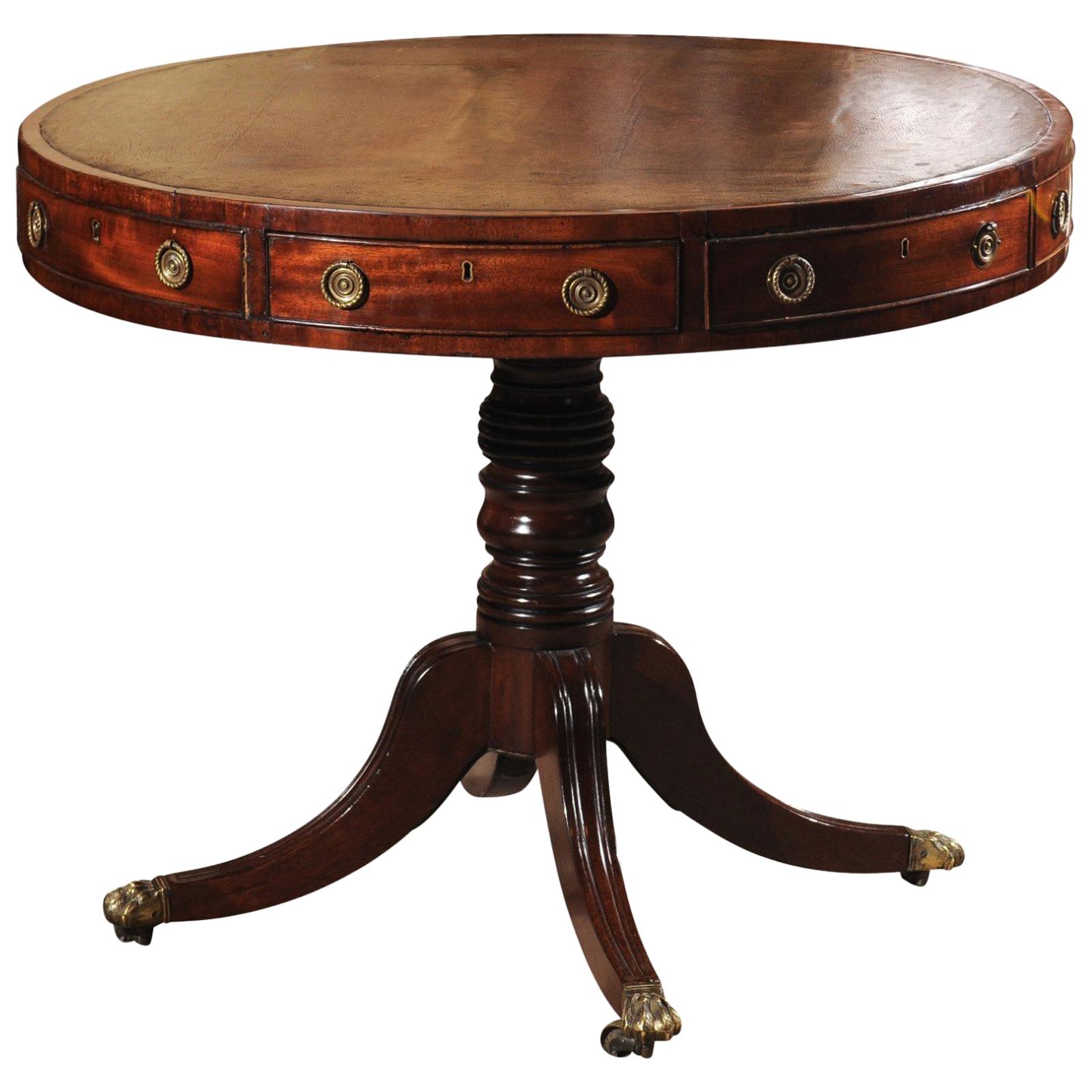 Early 19th Century English Regency Mahogany Drum Table