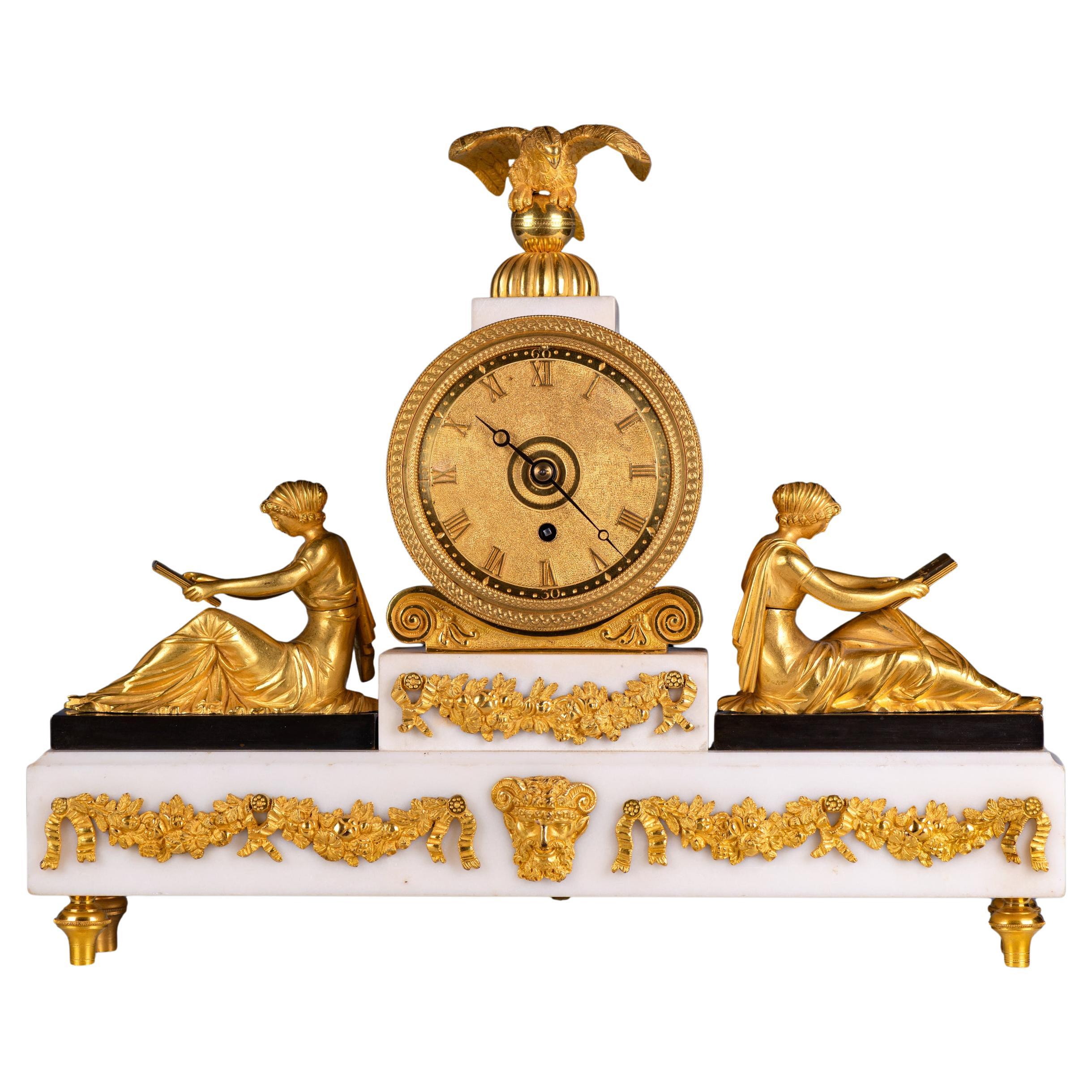 Early 19th Century English Regency Marble & Ormolu Mounted Mantel Clock