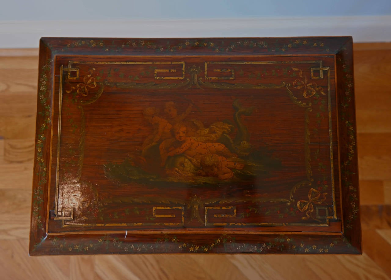 Early 19th Century English Regency Painted Rosewood Workbox, Circa 1790 In Good Condition For Sale In Banner Elk, NC