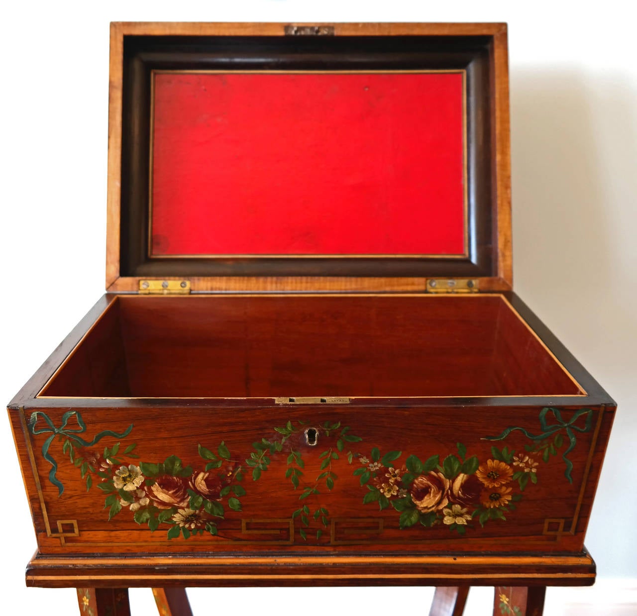 Brass Early 19th Century English Regency Painted Rosewood Workbox, Circa 1790 For Sale