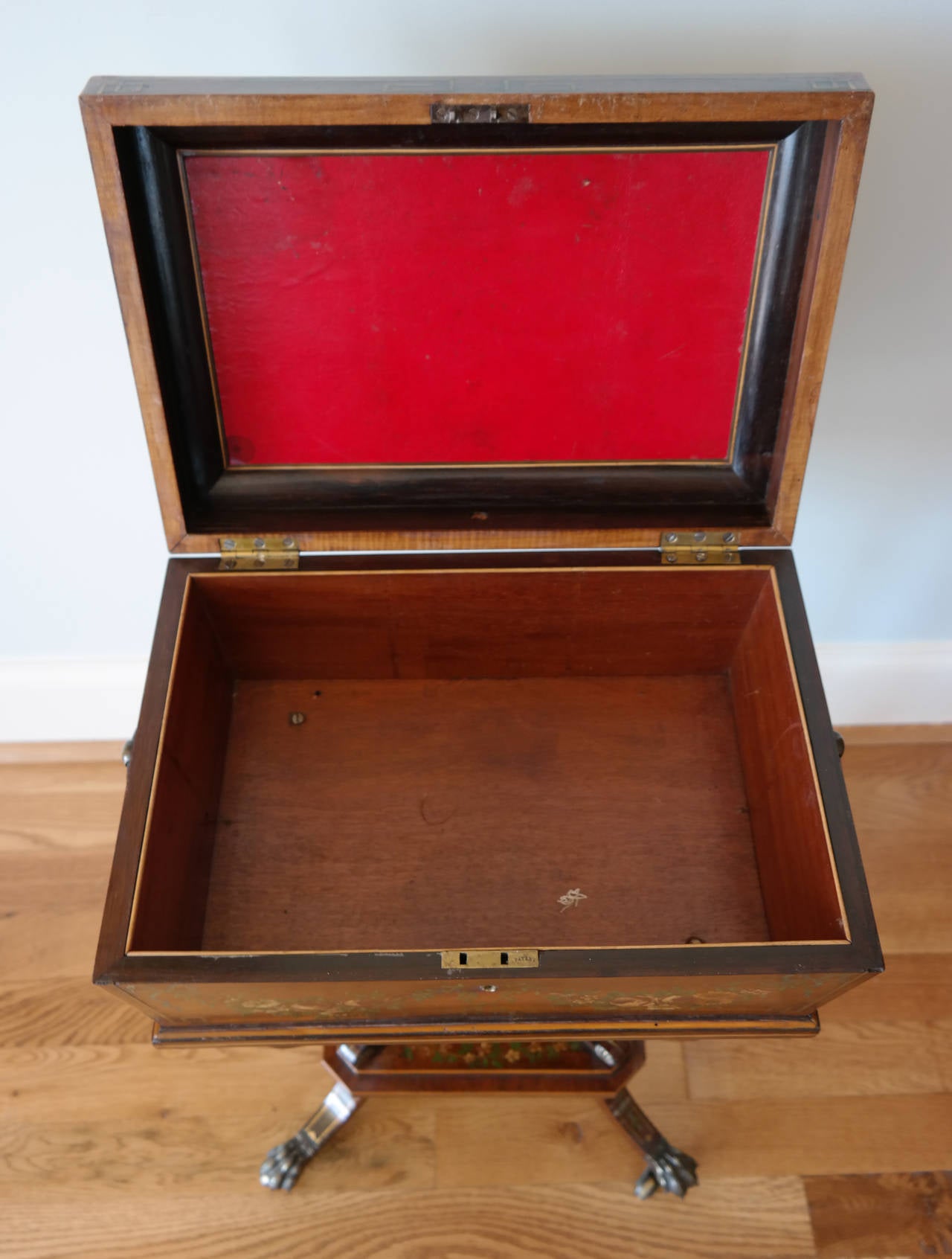 Early 19th Century English Regency Painted Rosewood Workbox, Circa 1790 For Sale 1