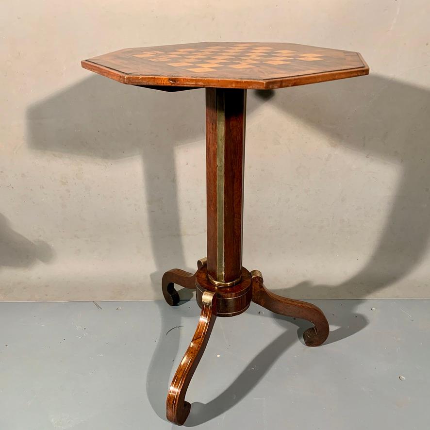 Early 19th Century English Regency Rosewood and Brass Inlaid Games Tripod Table 3