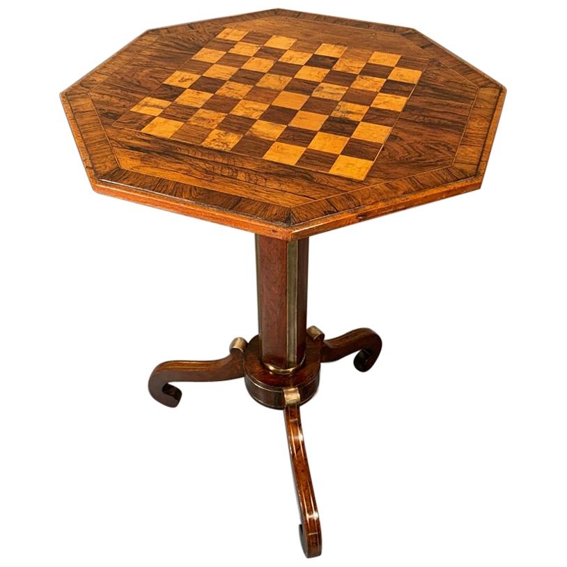 Early 19th Century English Regency Rosewood and Brass Inlaid Games Tripod Table