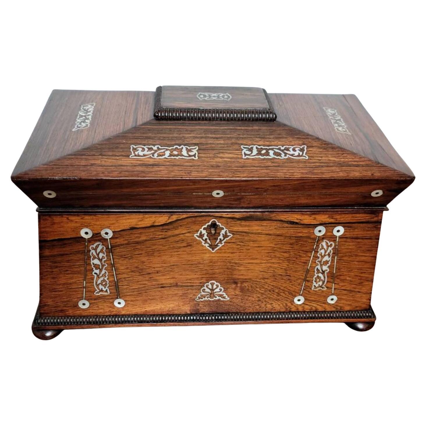 Early 19th Century English Regency Rosewood Mother-of-pearl Tea Caddy For Sale