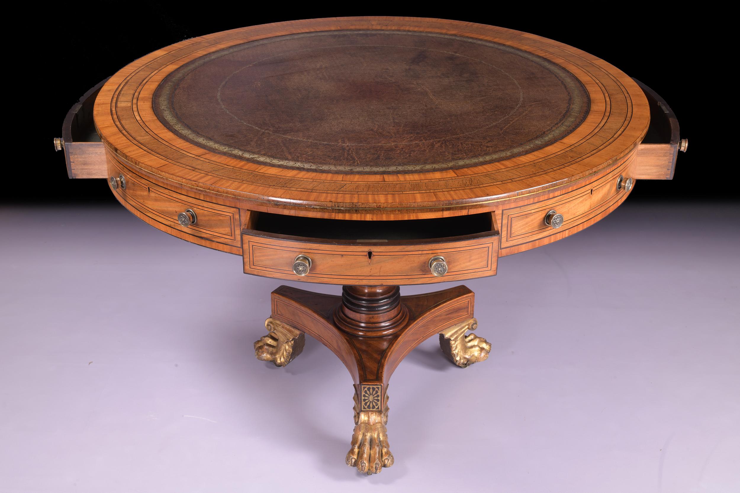 Early 19th Century English Regency Satinwood Centre/Drum Table For Sale 7