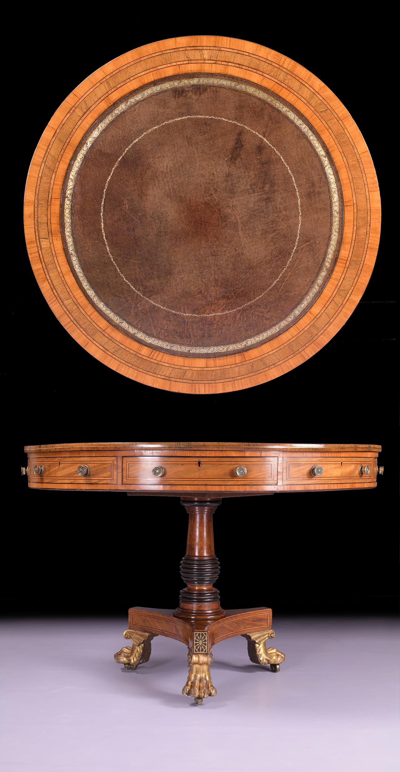 Table centrale et à tambour en bois satiné de style Régence anglaise du début du XIXe siècle en vente 7
