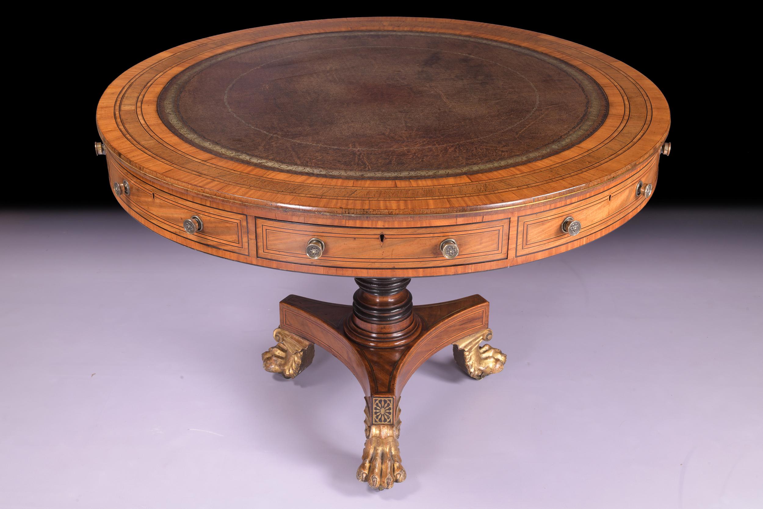 Early 19th Century English Regency Satinwood Centre/Drum Table For Sale 6