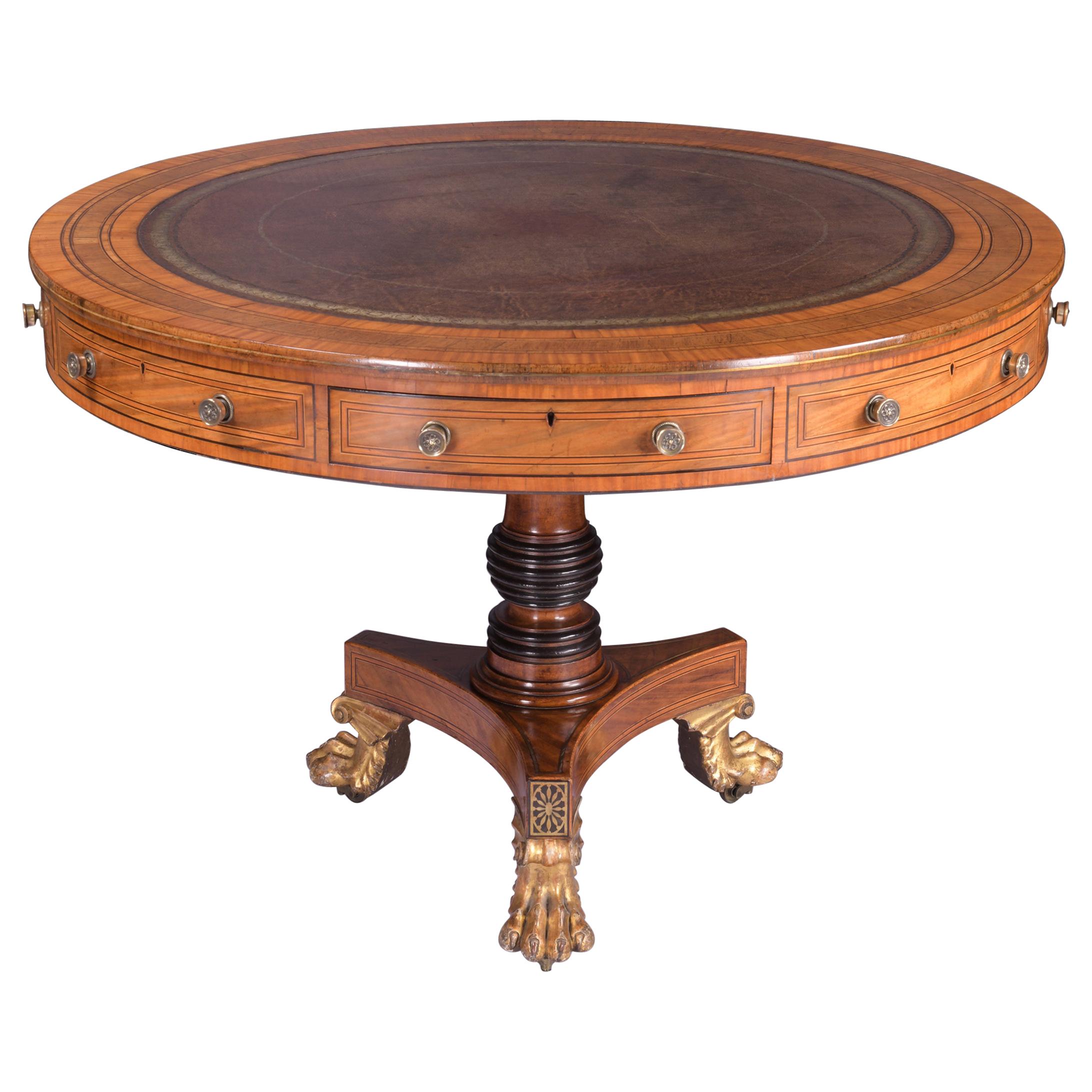 Early 19th Century English Regency Satinwood Centre/Drum Table For Sale