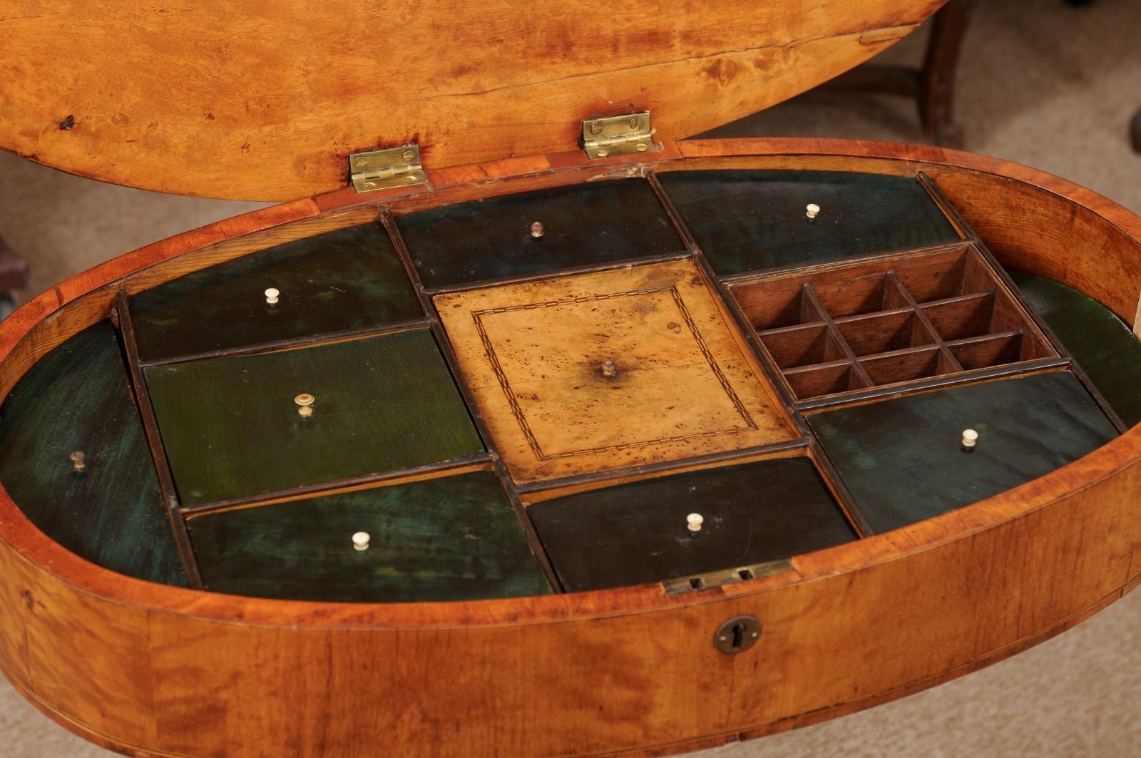 Early 19th Century English Regency Satinwood & Ebonized Oval Work Table For Sale 13