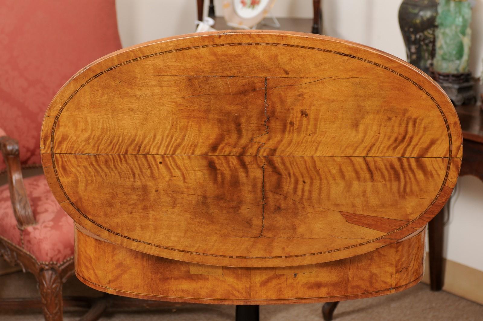 Early 19th Century English Regency Satinwood & Ebonized Oval Work Table For Sale 5