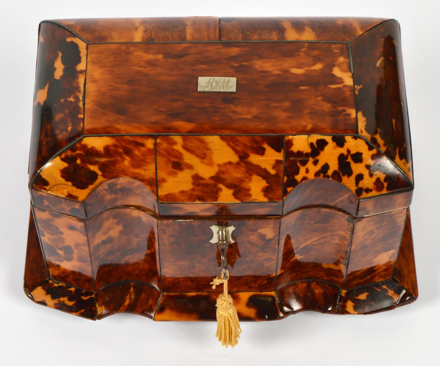 Early 19th Century English Regency Tortoise Shell Shaped Front Tea Caddy 6