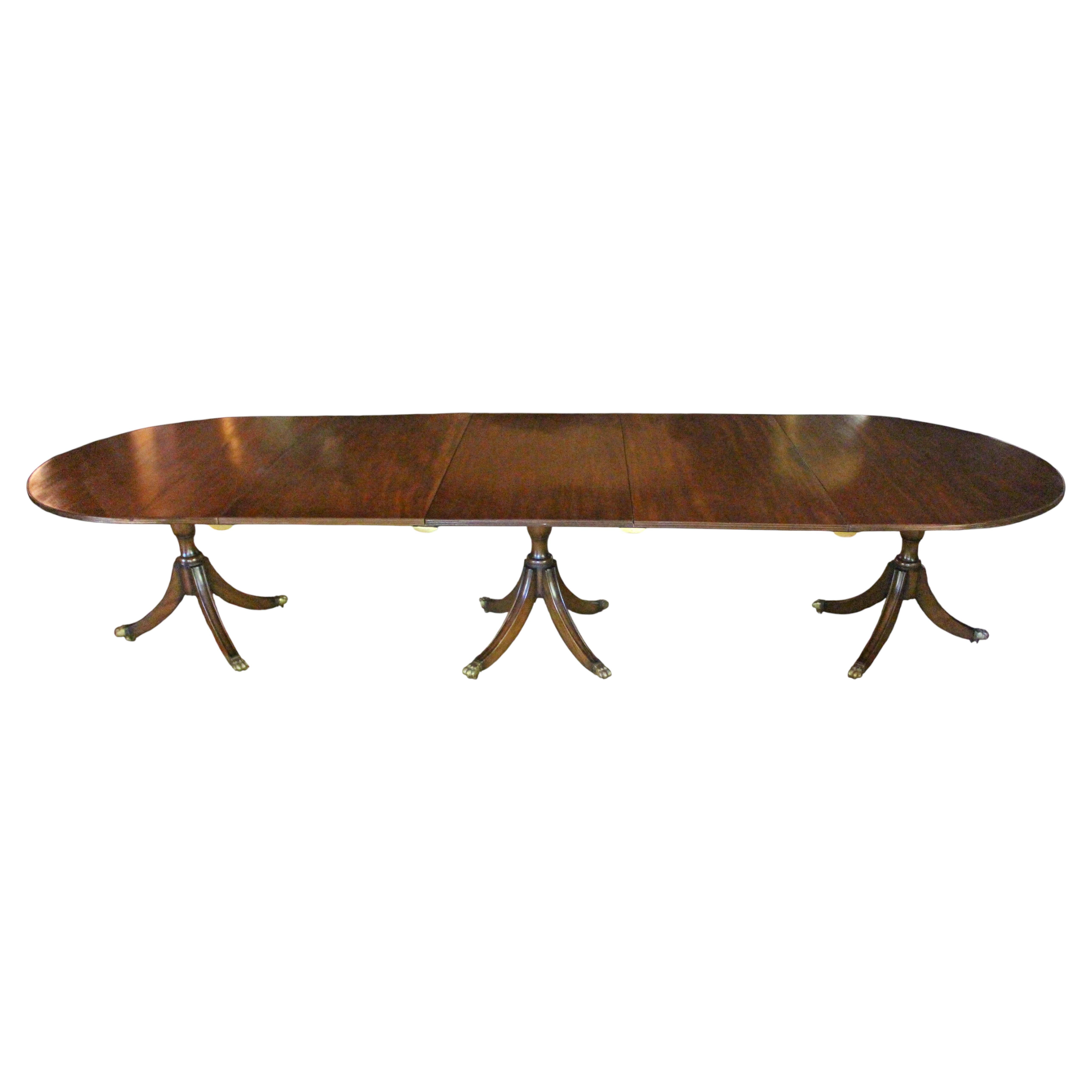 Early 19th Century English Regency Triple Pedestal Dining Table