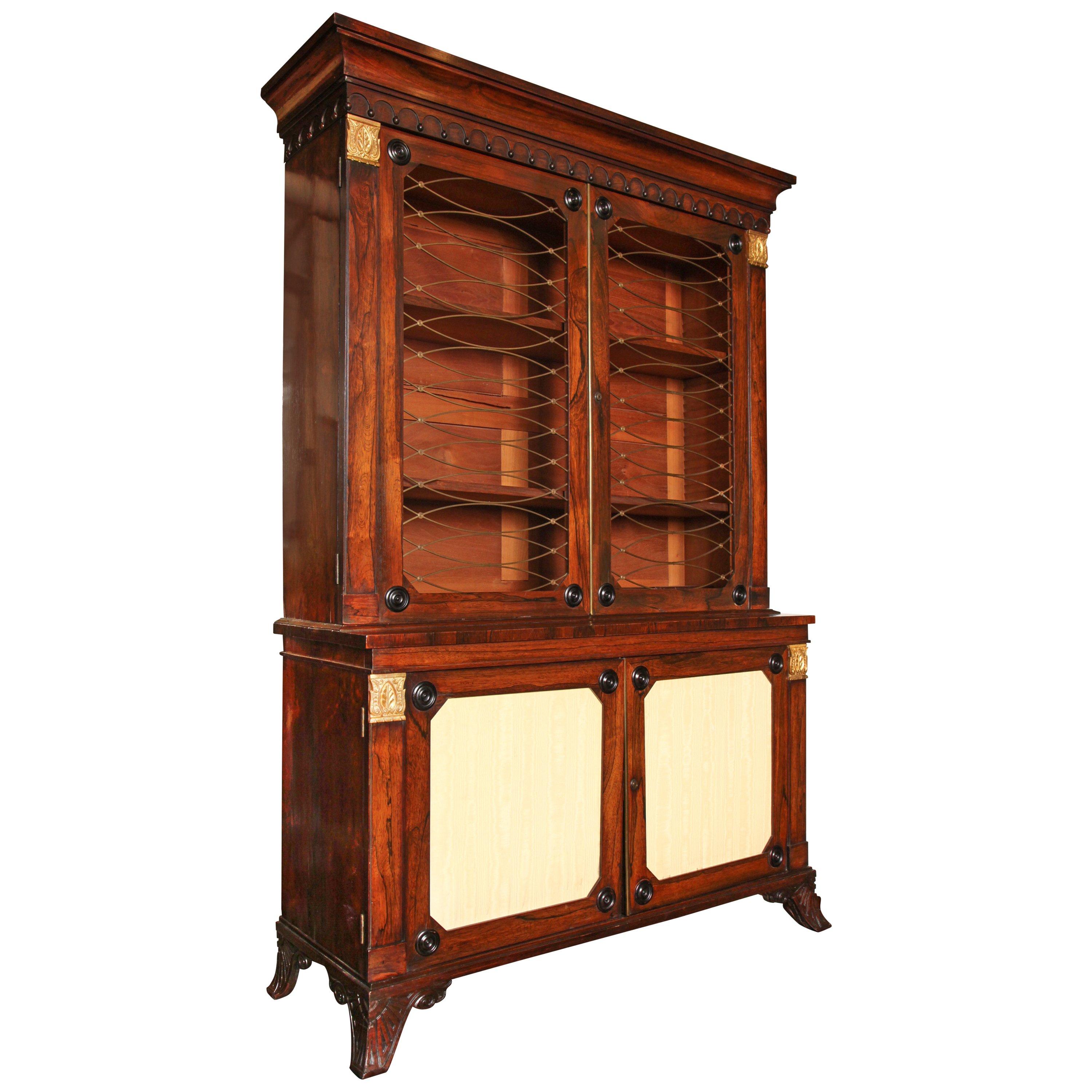 Early 19th Century English Regency Two-Door Bookcase with Storage Underneath