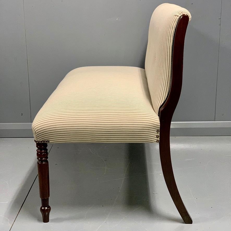 Mahogany Early 19th Century English Regency Window Seat Finished with Buttoned Ticking