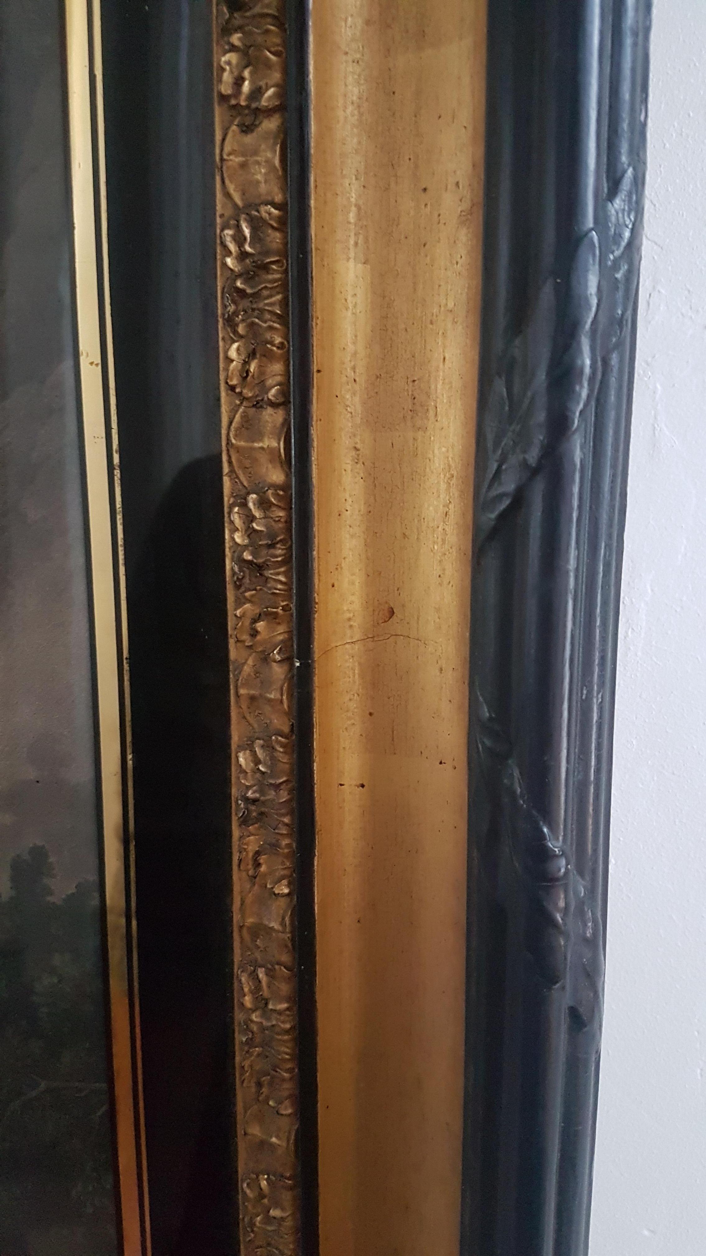 Ebonized Early 19th Century English School Hunting Scenes in Eglomise and Gilt Frames