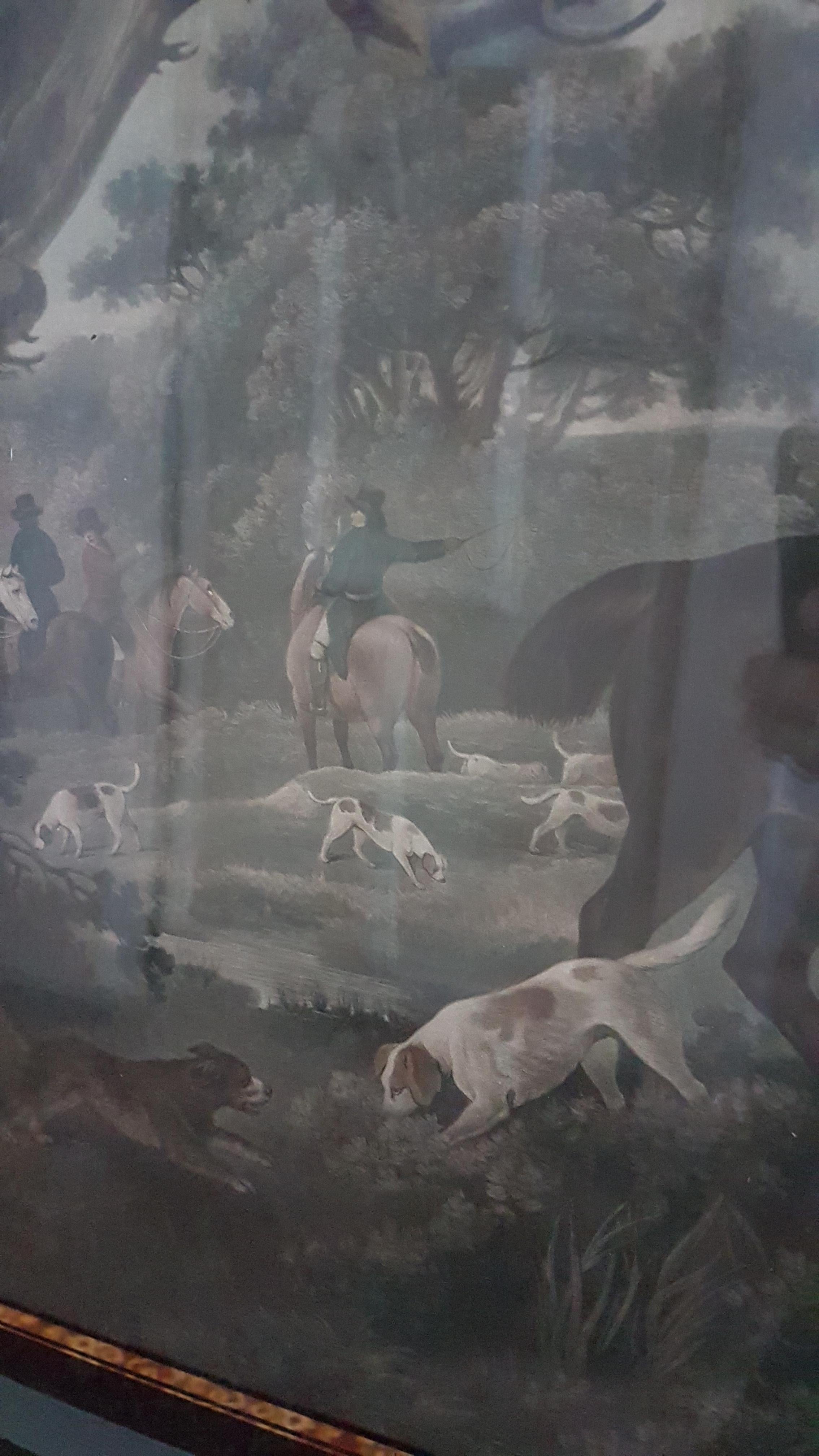 Glass Early 19th Century English School Hunting Scenes in Eglomise and Gilt Frames