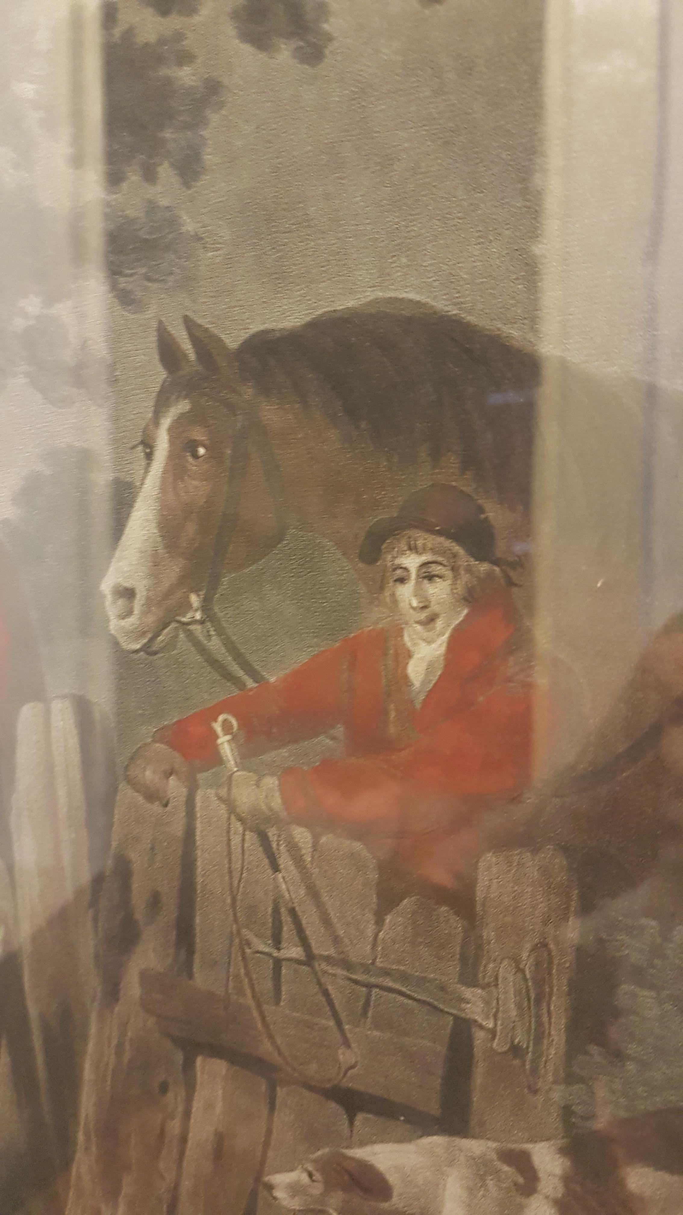 Early 19th Century English School Hunting Scenes in Églomisé and Gilt Frames 1