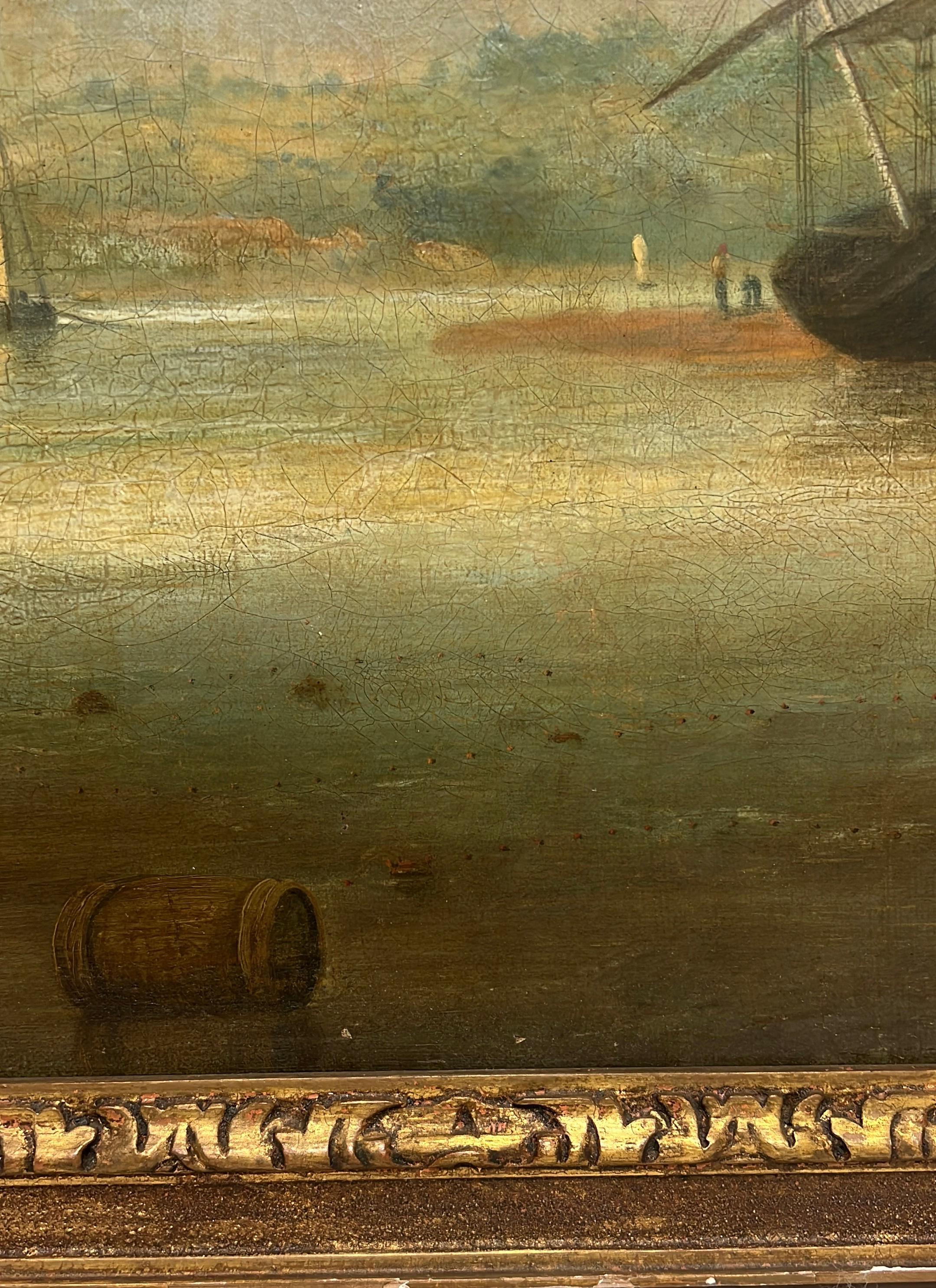Huge 1800's English Marine Ölgemälde Busy Shipping Maritime River Estuary (Alte Meister), Painting, von Early 19th Century English School