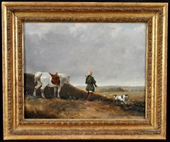 Huntsman with Pony 
Dogs - Fine English Old Master Landscape Hunting Painting