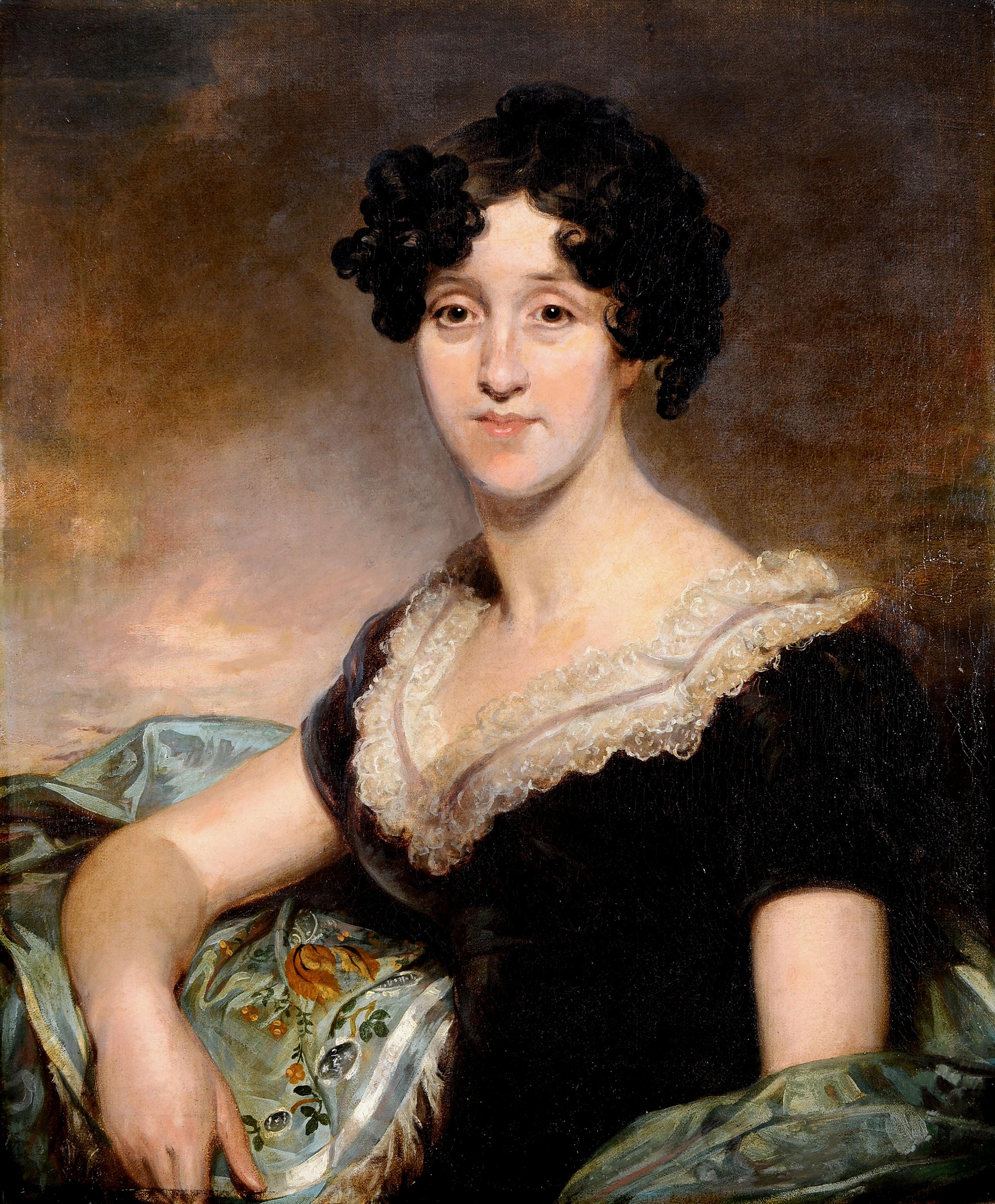 Early 19th Century English School Portrait Painting - Portrait of a Lady - Large Antique English Georgian Early 19th Century Painting
