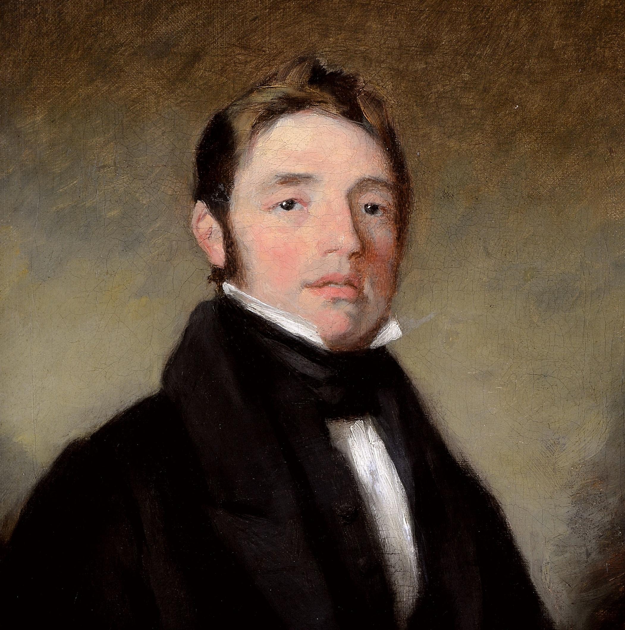 Portrait d'un jeune gentleman - Début du 19e siècle, peinture de maître anglaise ancienne - Marron Portrait Painting par Early 19th Century English School