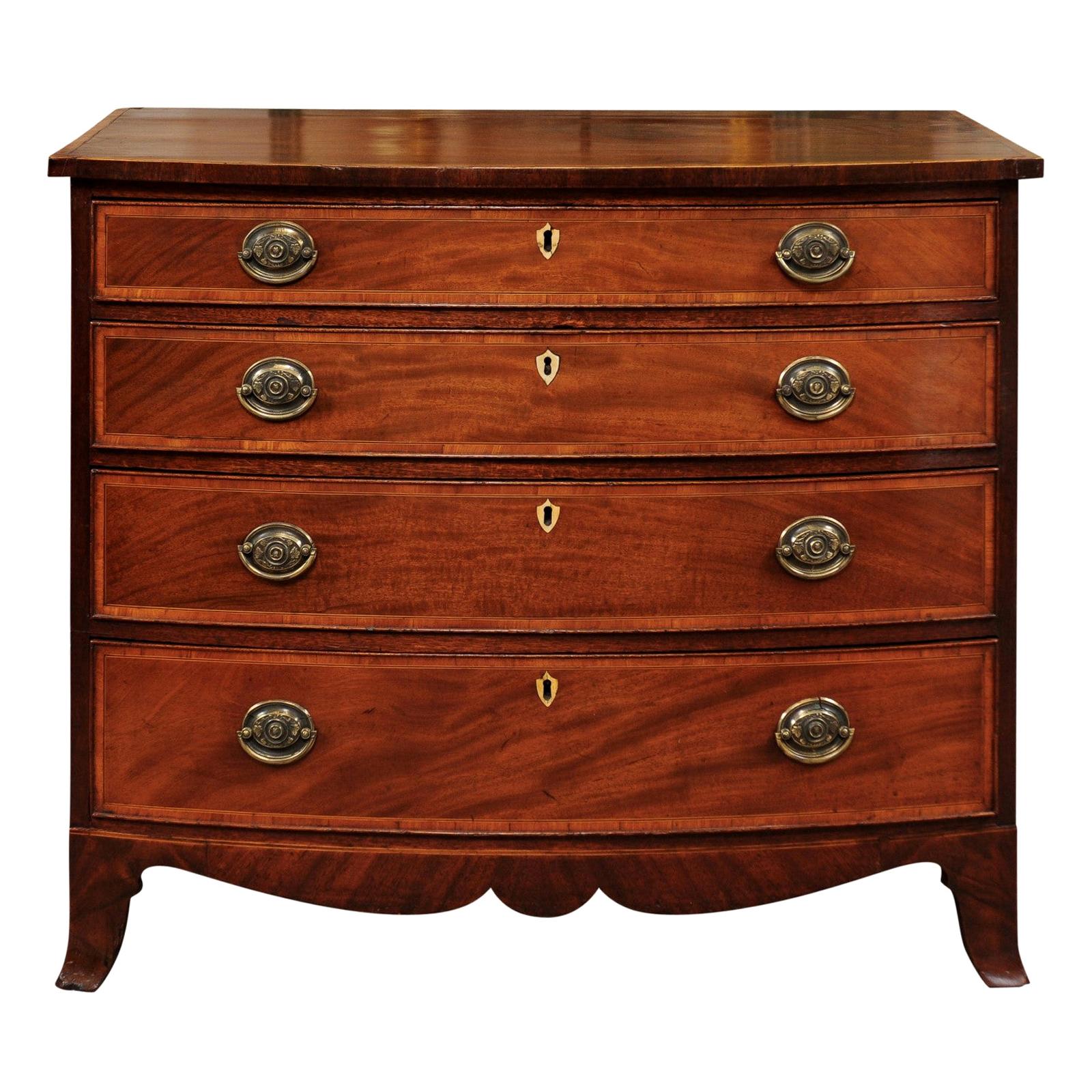Early 19th Century English Sheraton Bowfront Chest with Splay Feet