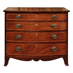 Used Early 19th Century English Sheraton Bowfront Chest with Splay Feet