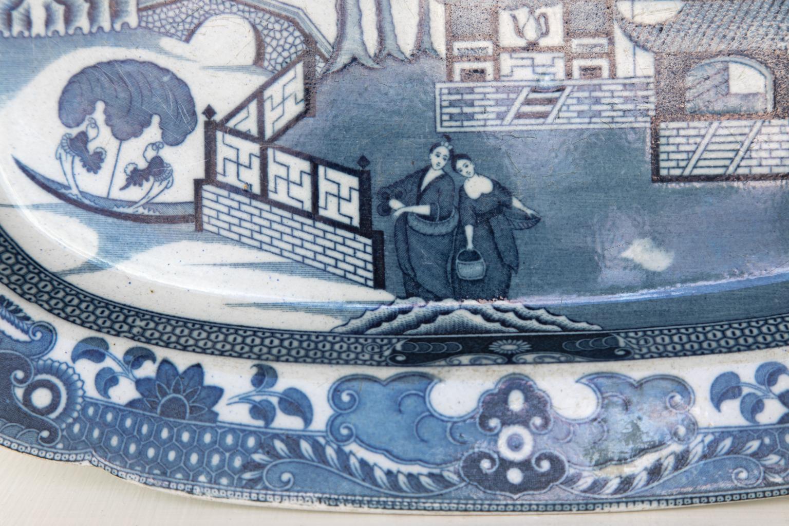 Earthenware Early 19th Century English Staffordshire Blue and White Platter
