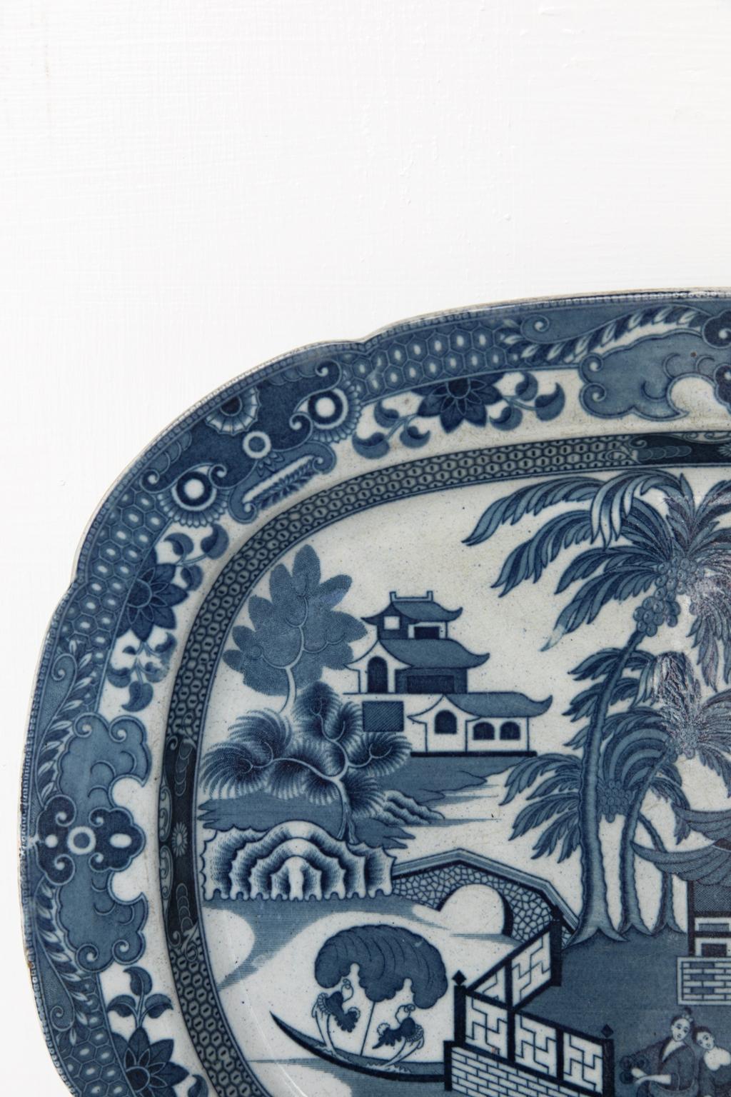 Early 19th Century English Staffordshire Blue and White Platter 1