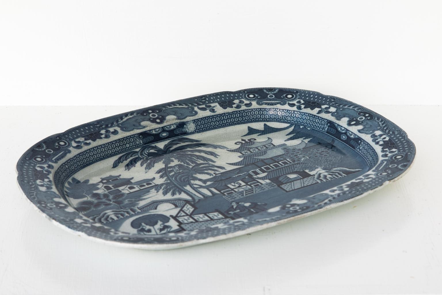 Early 19th Century English Staffordshire Blue and White Platter 2