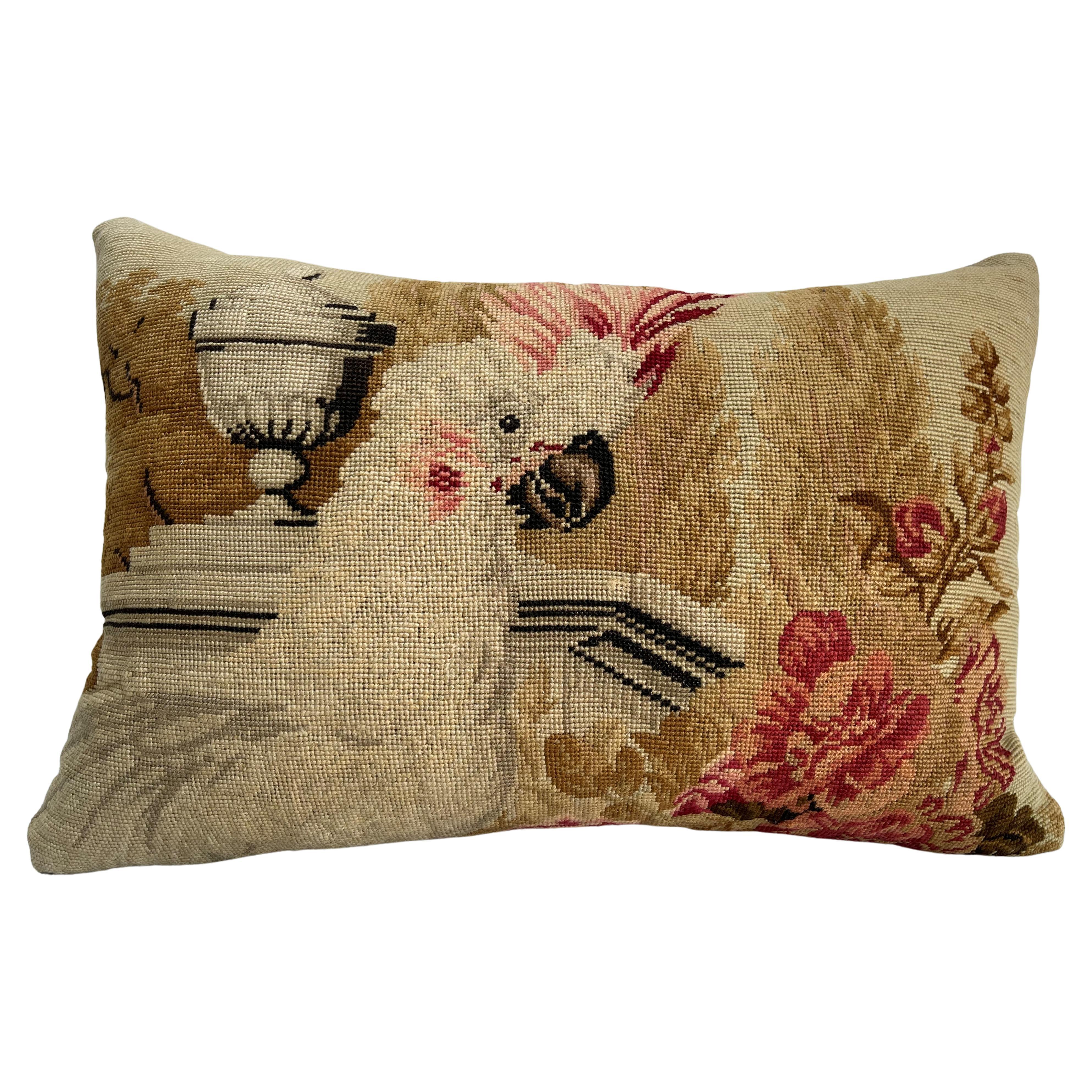 Early-19th Century English Tapestry Pillow 14" X 8"