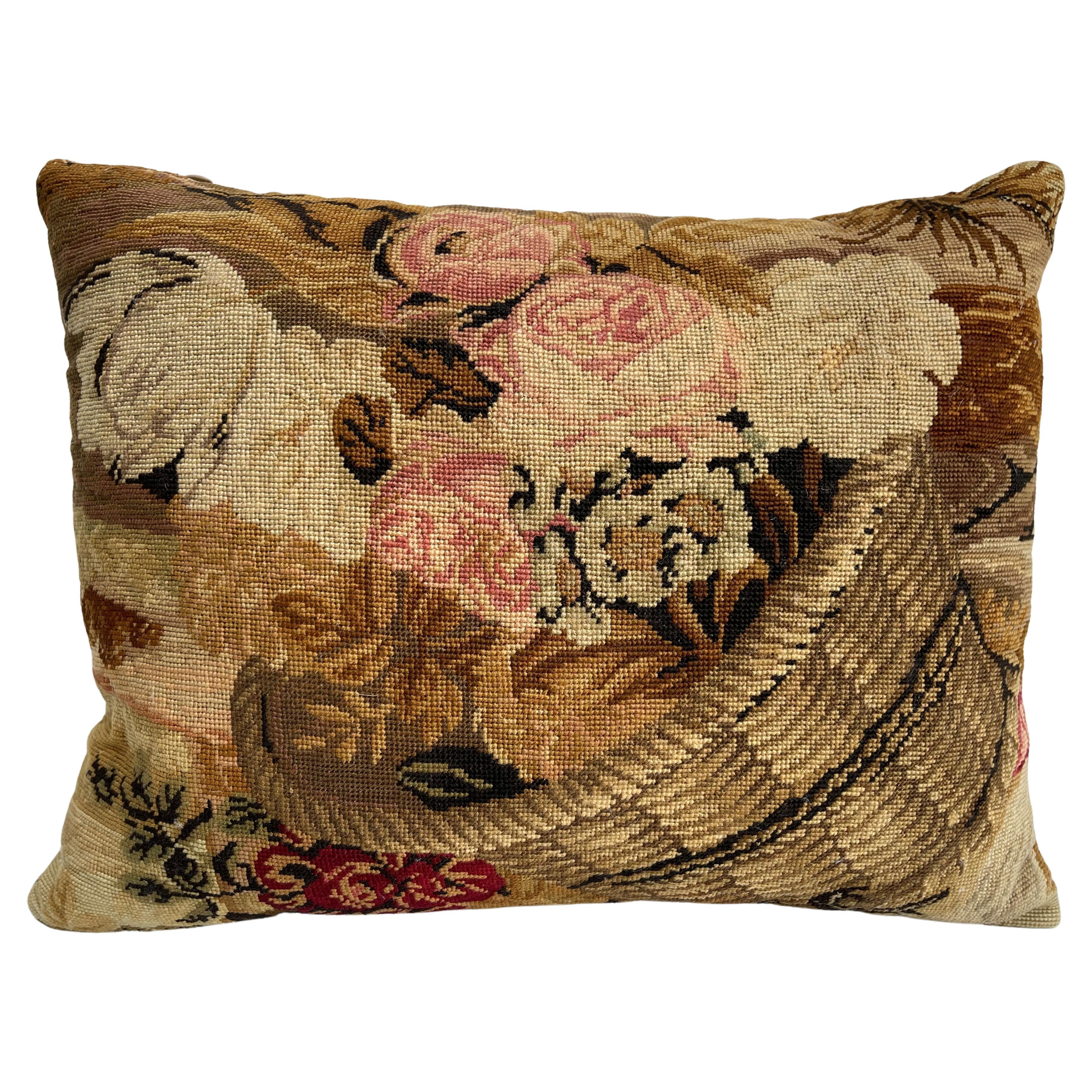 Early-19th Century English Tapestry Pillow - 15" X 10" For Sale