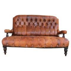 Early 19th Century English Tufted Brown Leather Loveseat