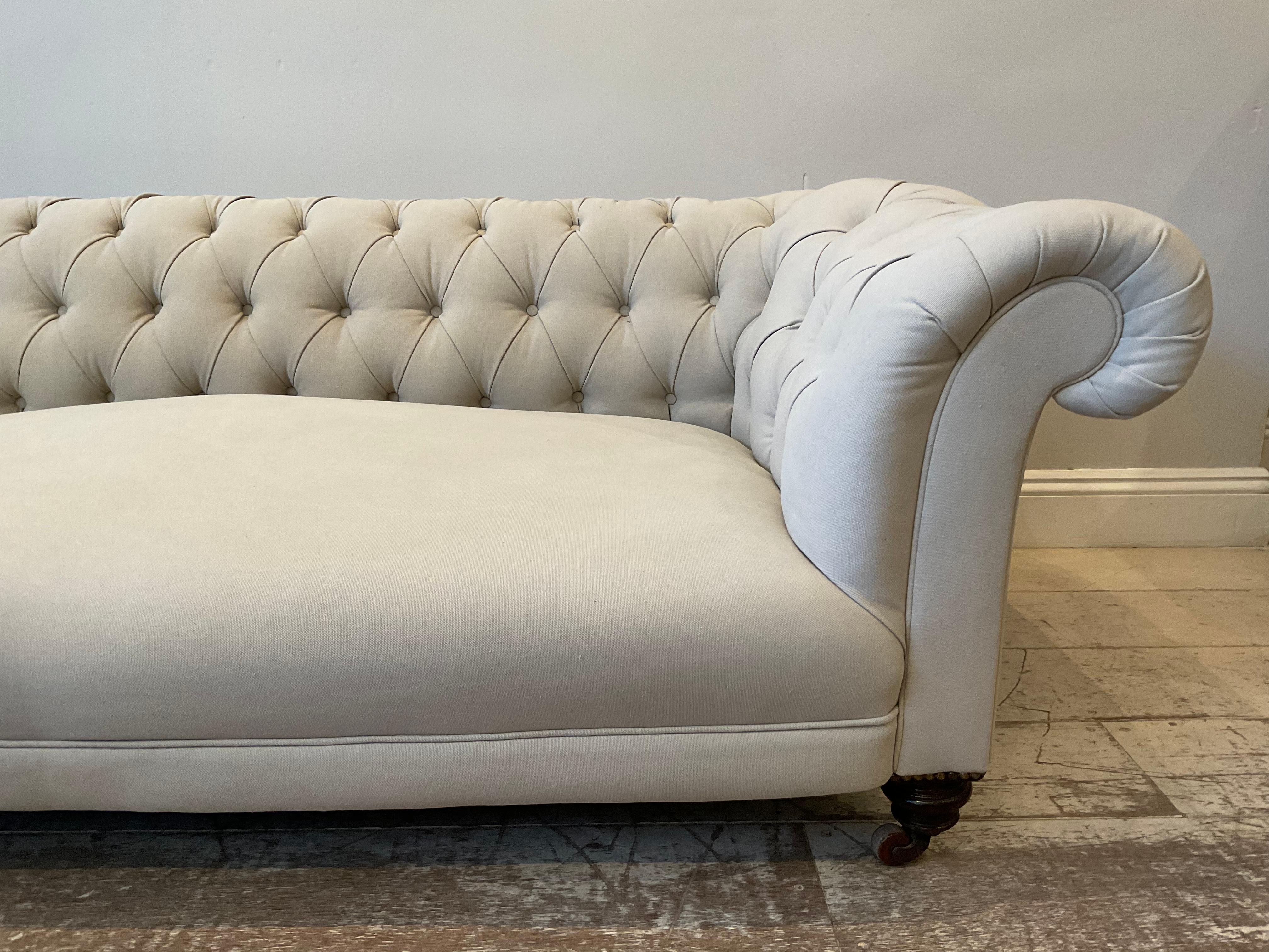 Other Early 19th Century English Upholstered Button Back Scrolled Arm Chesterfield