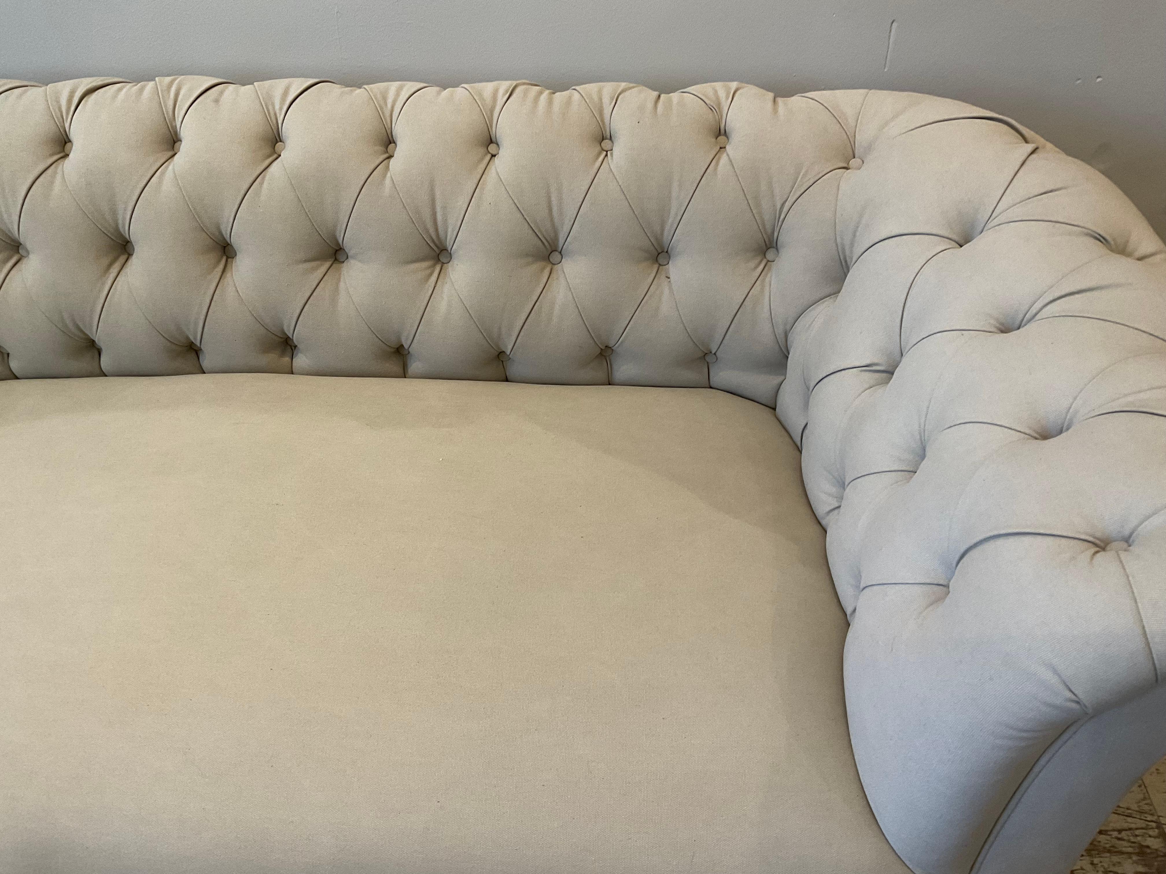 Early 19th Century English Upholstered Button Back Scrolled Arm Chesterfield In Good Condition In London, England