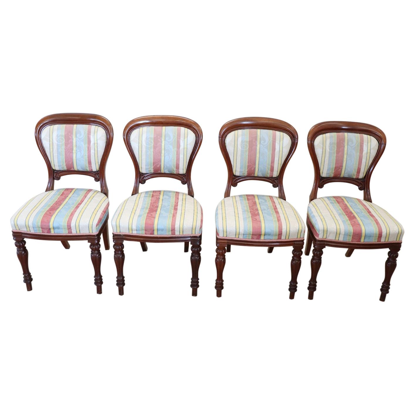Early 19th Century English Victorian Carved Mahogany Set of Four Antique Chairs