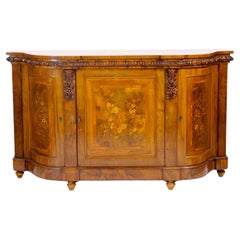 Antique Early 19th Century English Victorian Style Walnut Marquetry Credenza / Sideboard
