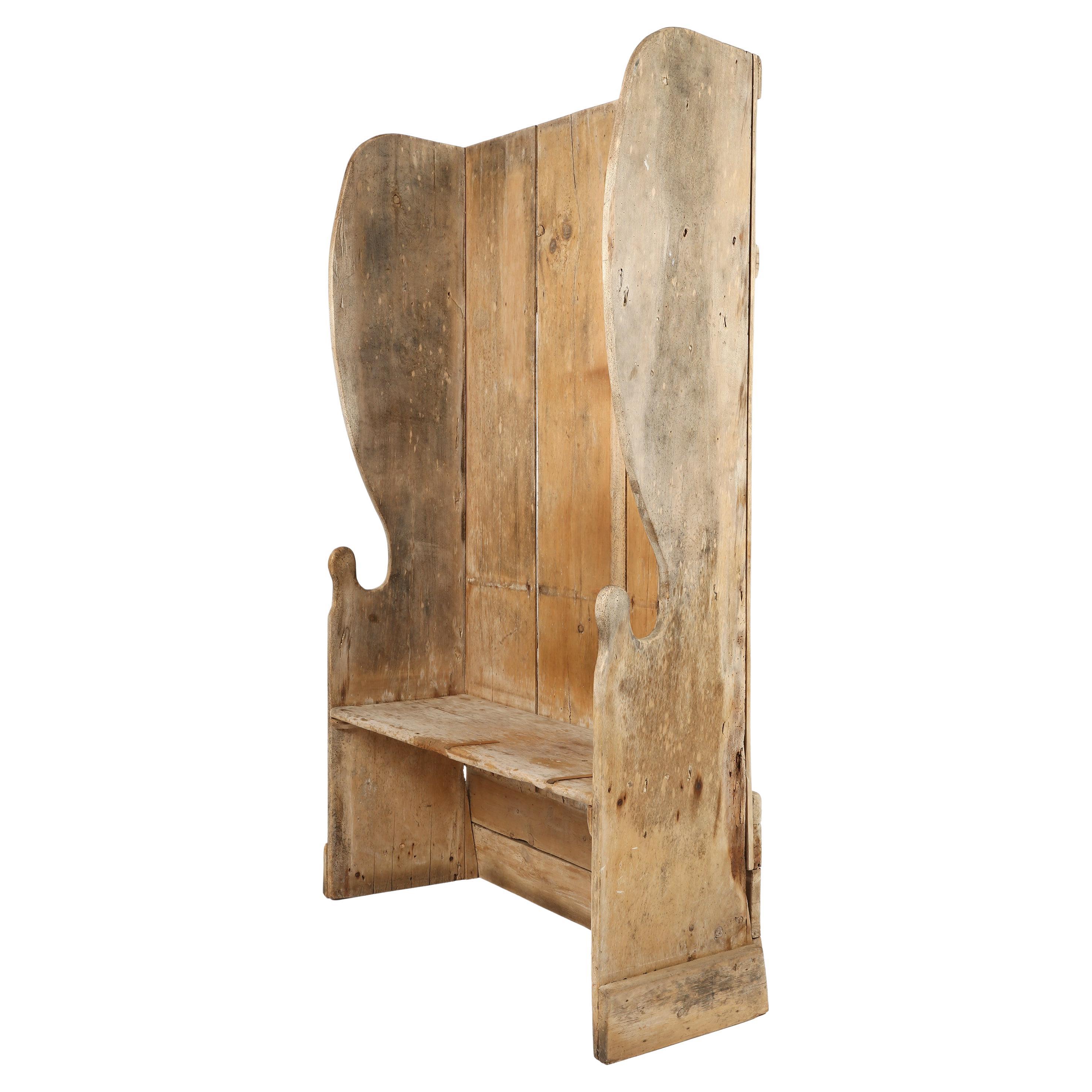 Early 19th Century English Wabi Sabi Sun-Bleached Pine Settle Bench For Sale