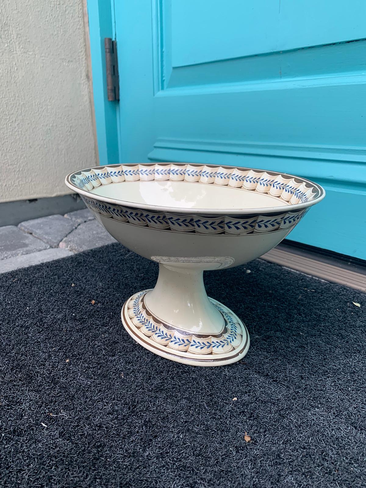 Early 19th Century English Wedgwood Creamware Compote Bowl Lag & Feather Pattern 2