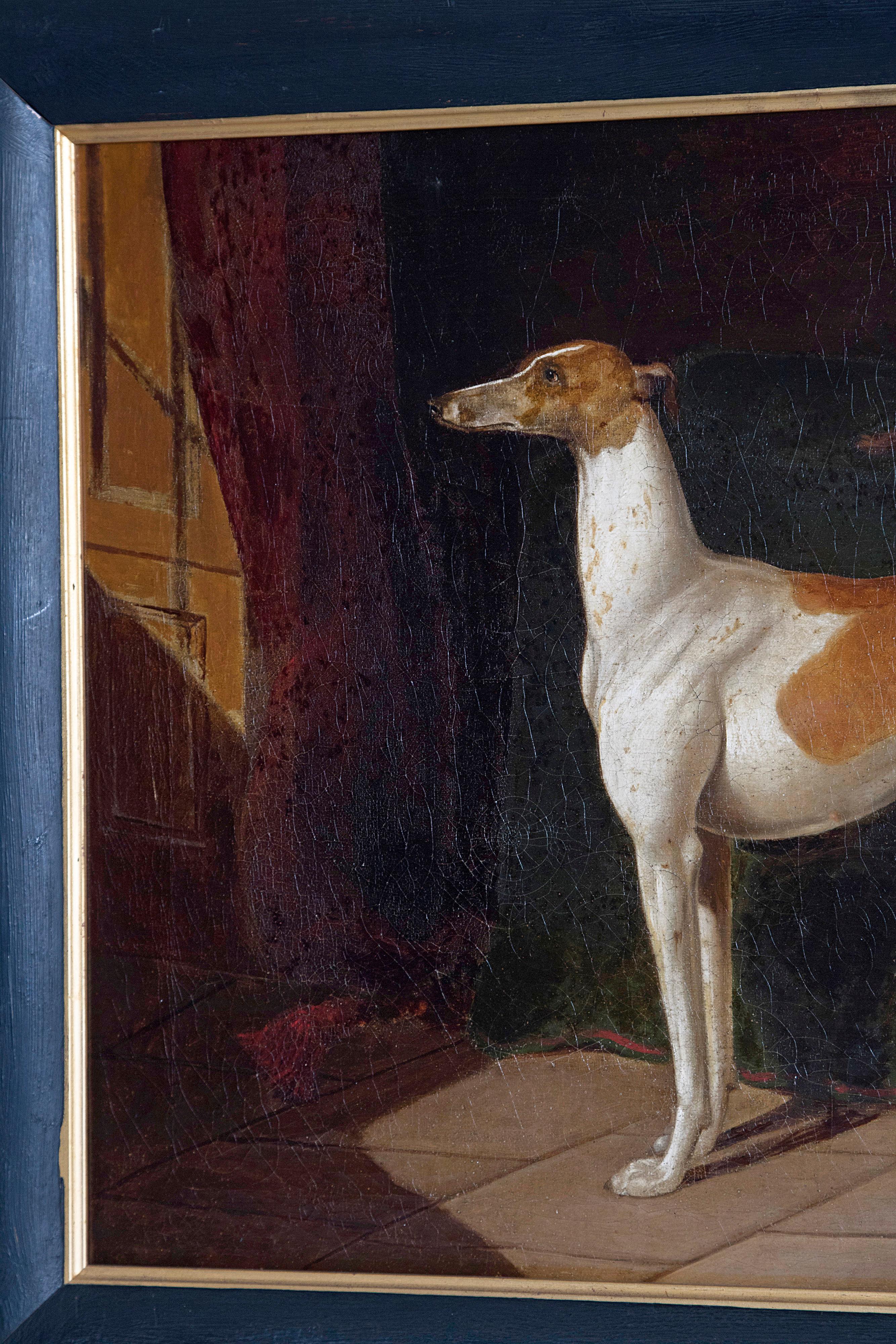 Early 19th Century English Whippet Oil Painting  2