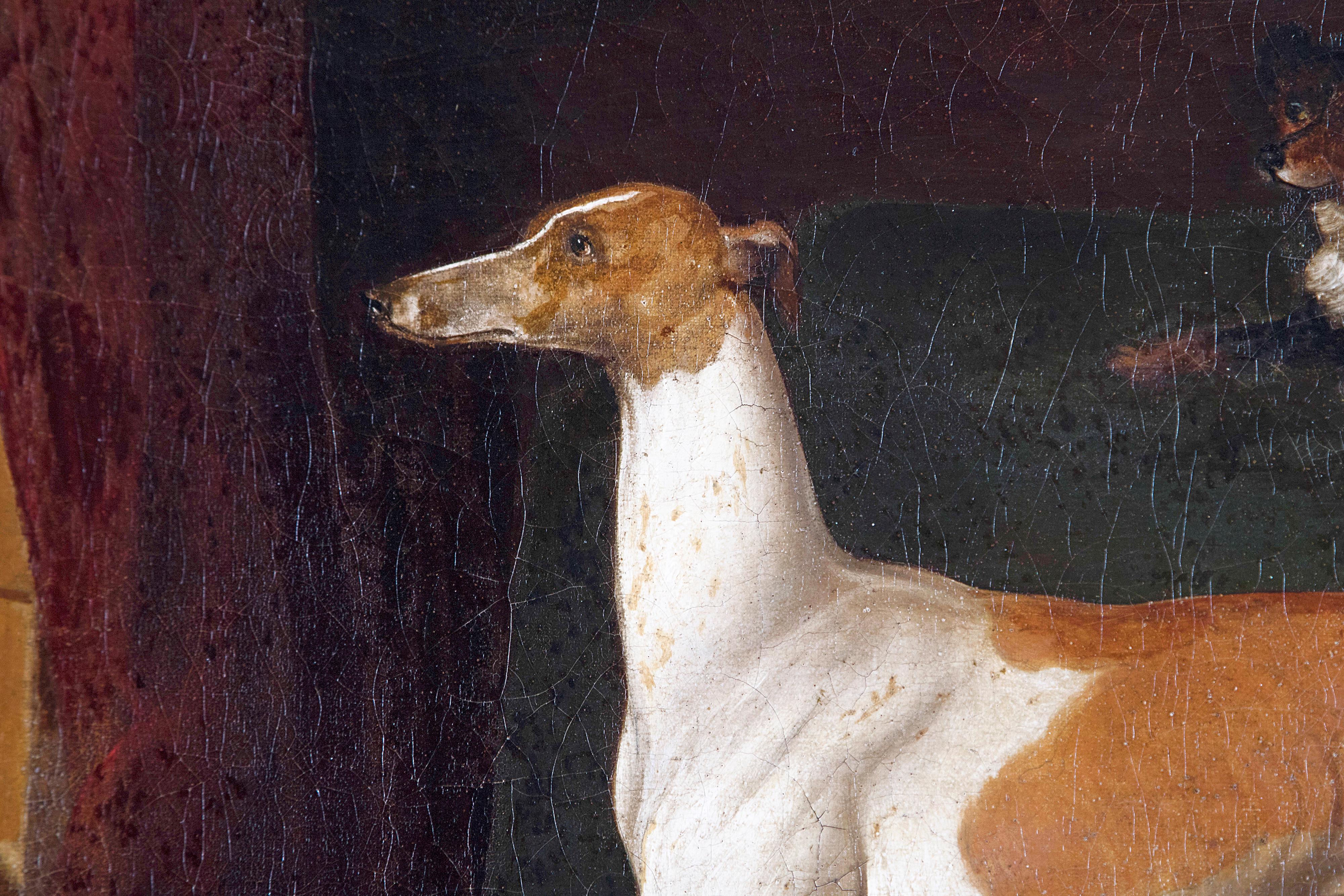 Early 19th Century English Whippet Oil Painting  3