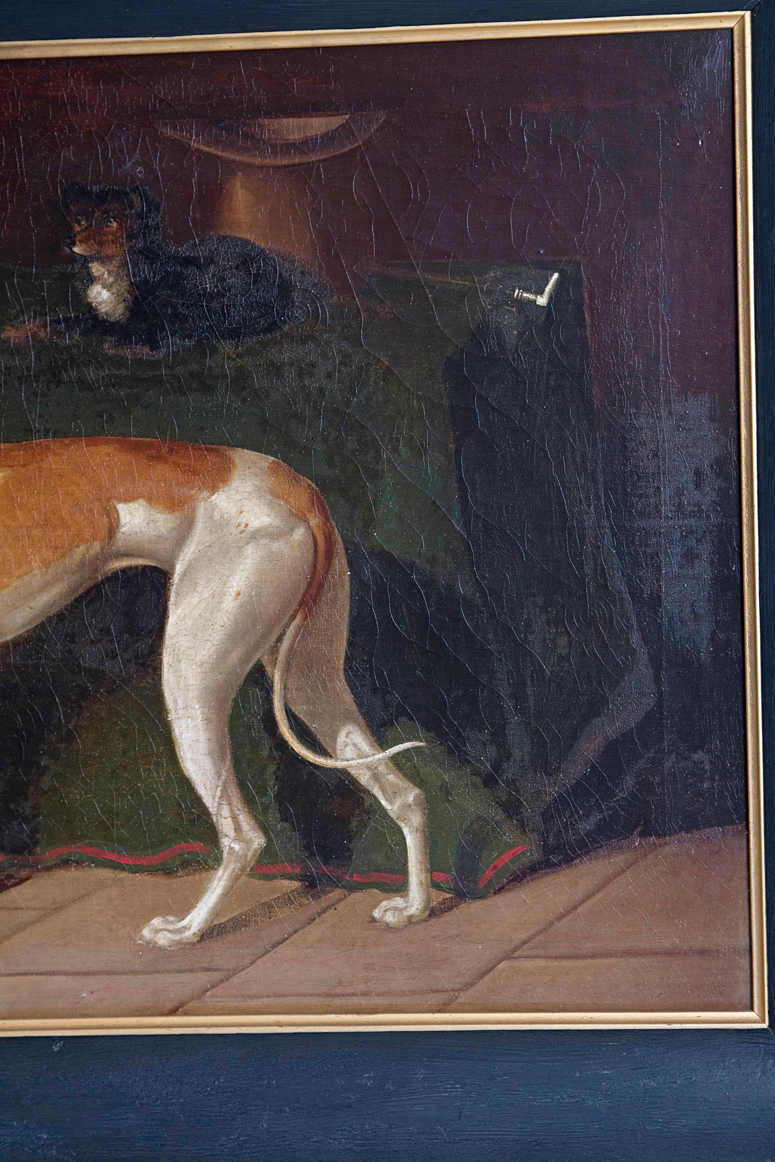 Early 19th Century English Whippet Oil Painting  4