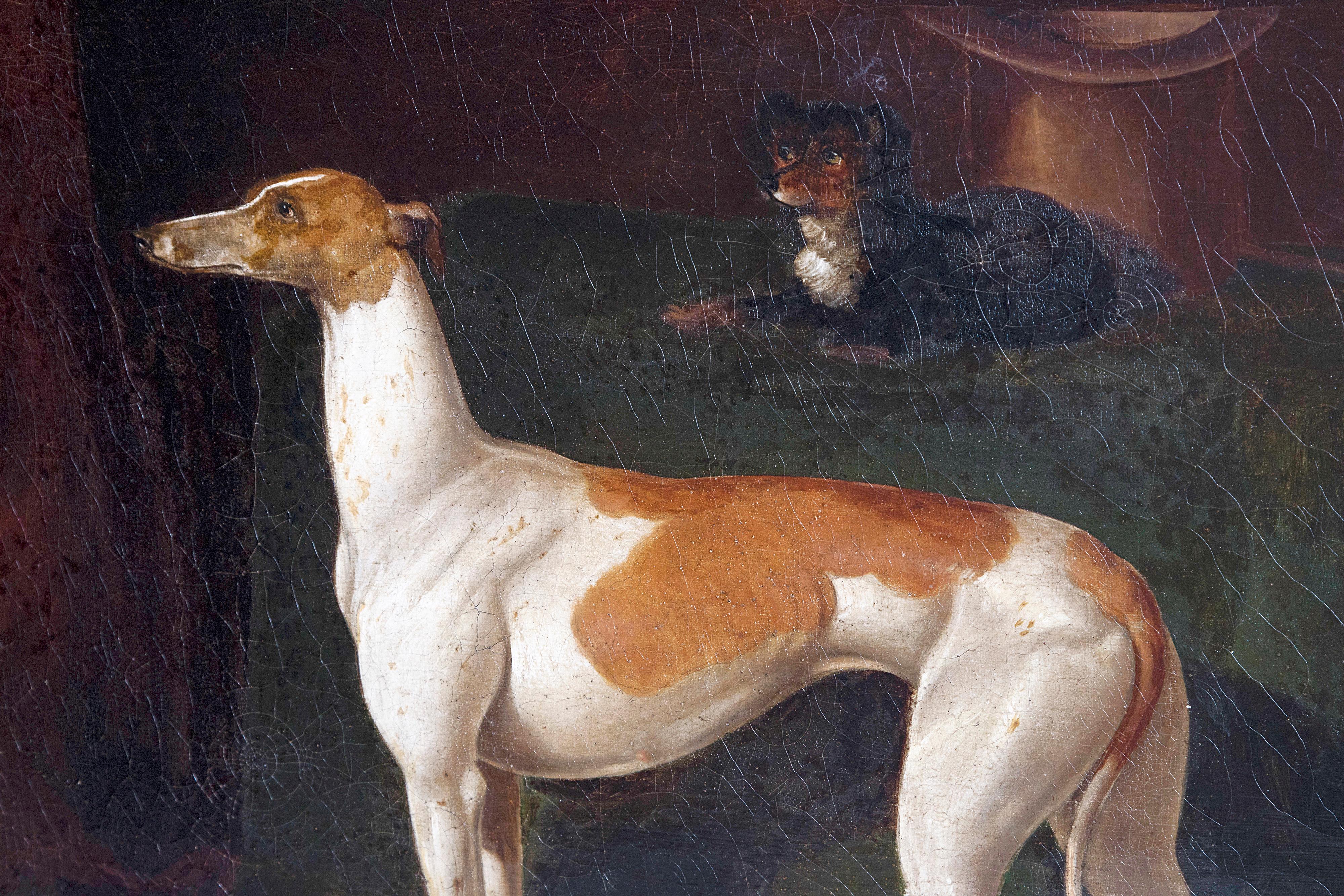 Hand-Painted Early 19th Century English Whippet Oil Painting 