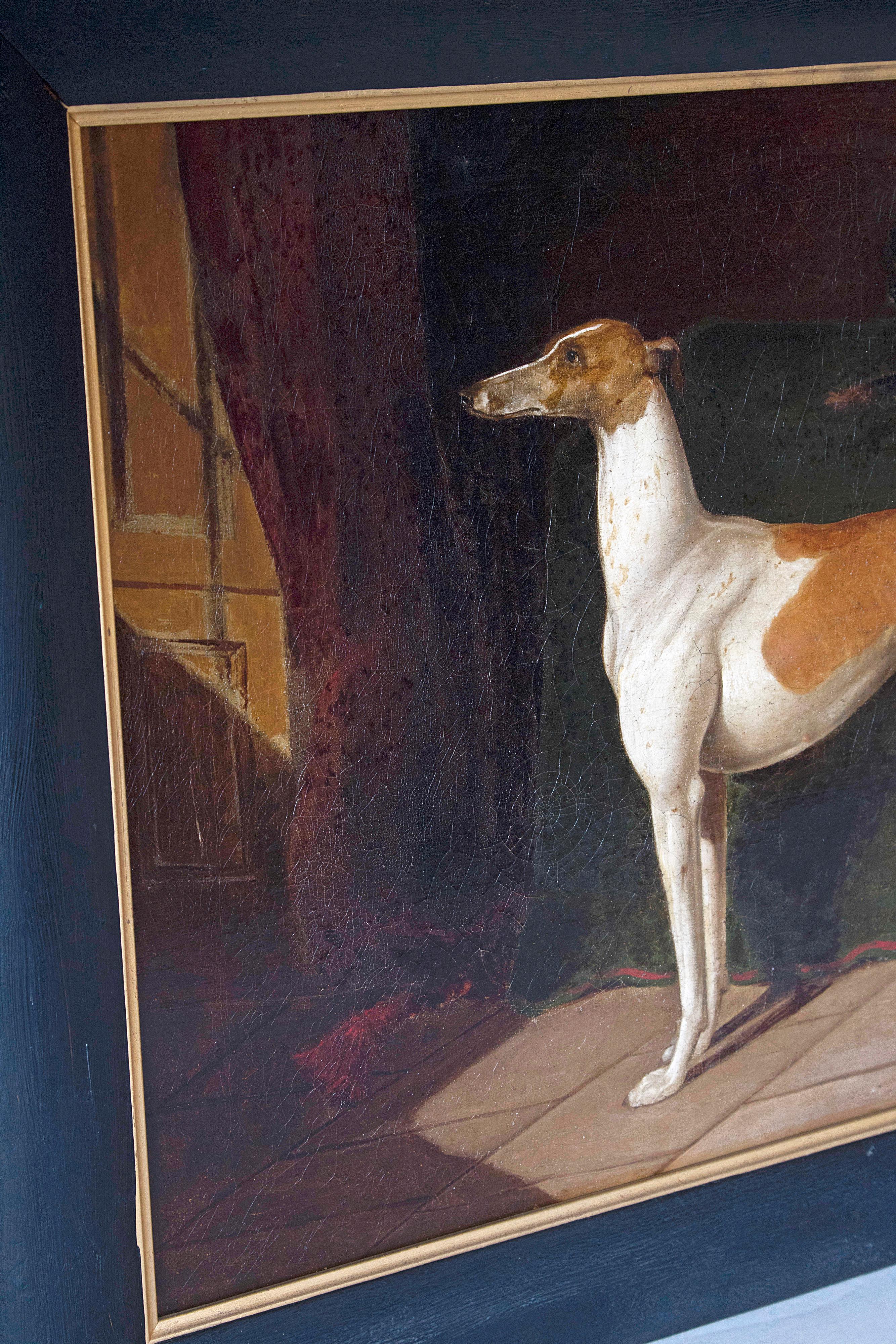 Early 19th Century English Whippet Oil Painting  In Good Condition In Dallas, TX