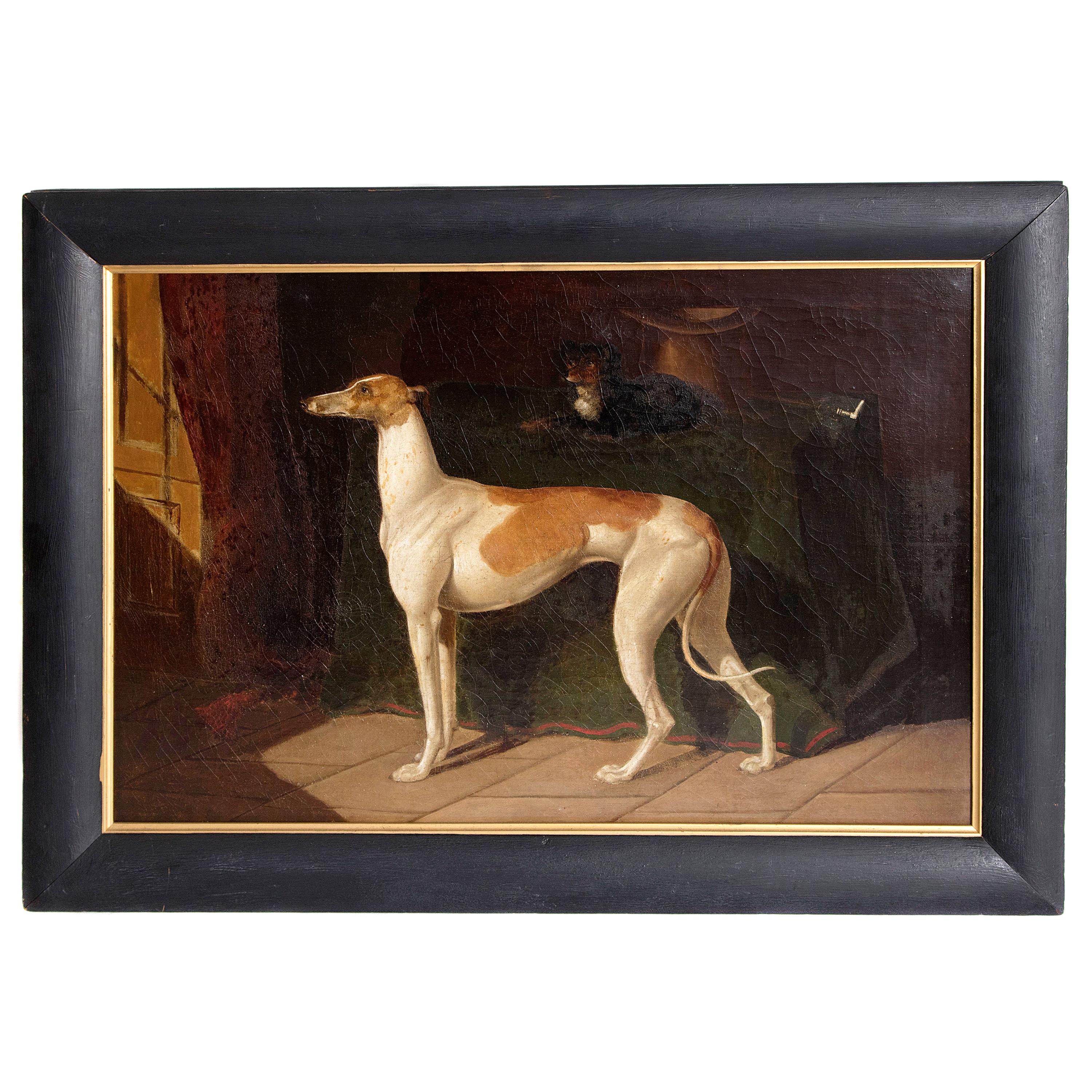 Early 19th Century English Whippet Oil Painting 