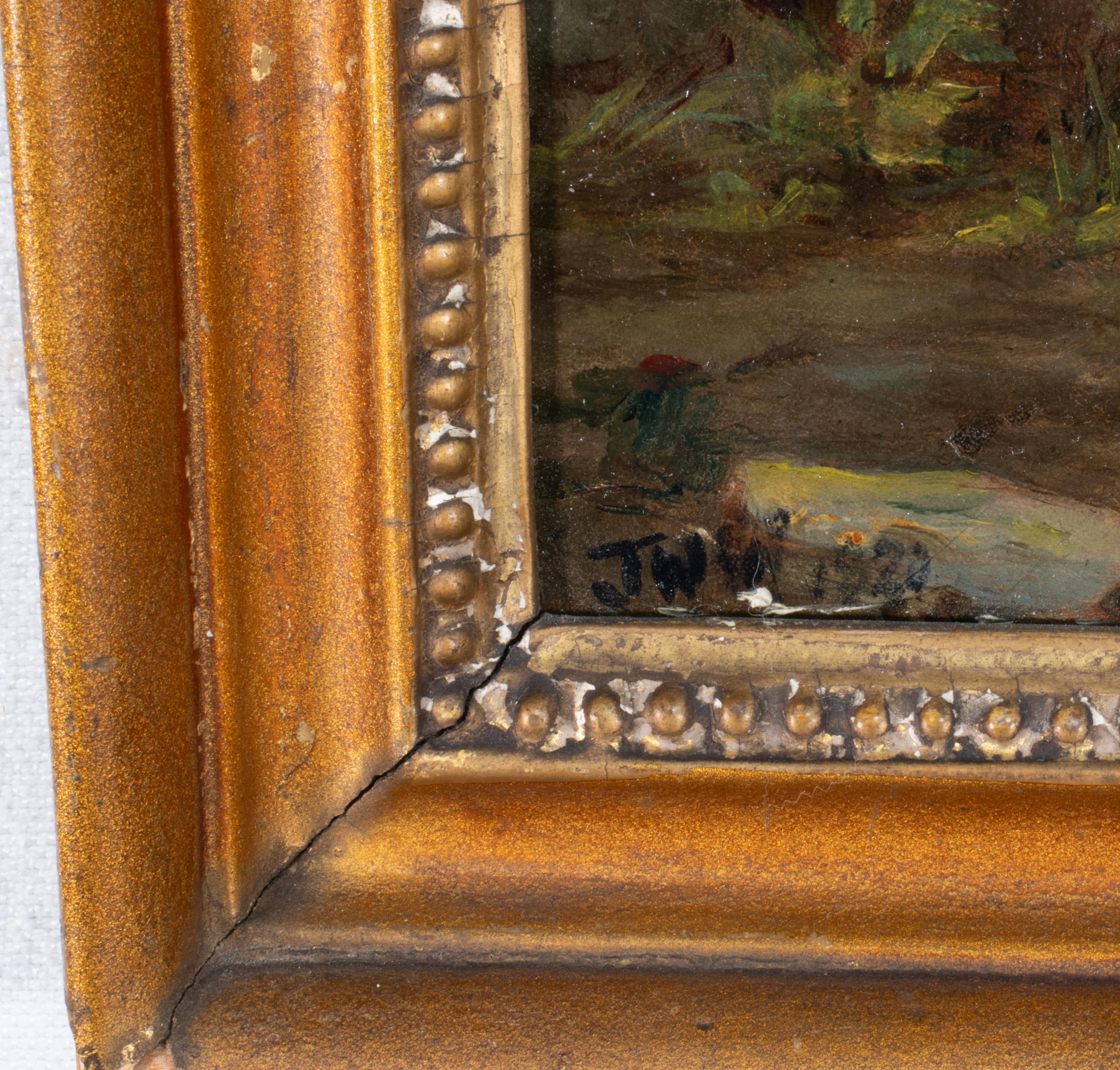 Hand-Painted Early 19th Century European Oil on Board Portrait of a Woman with Tired Feet For Sale