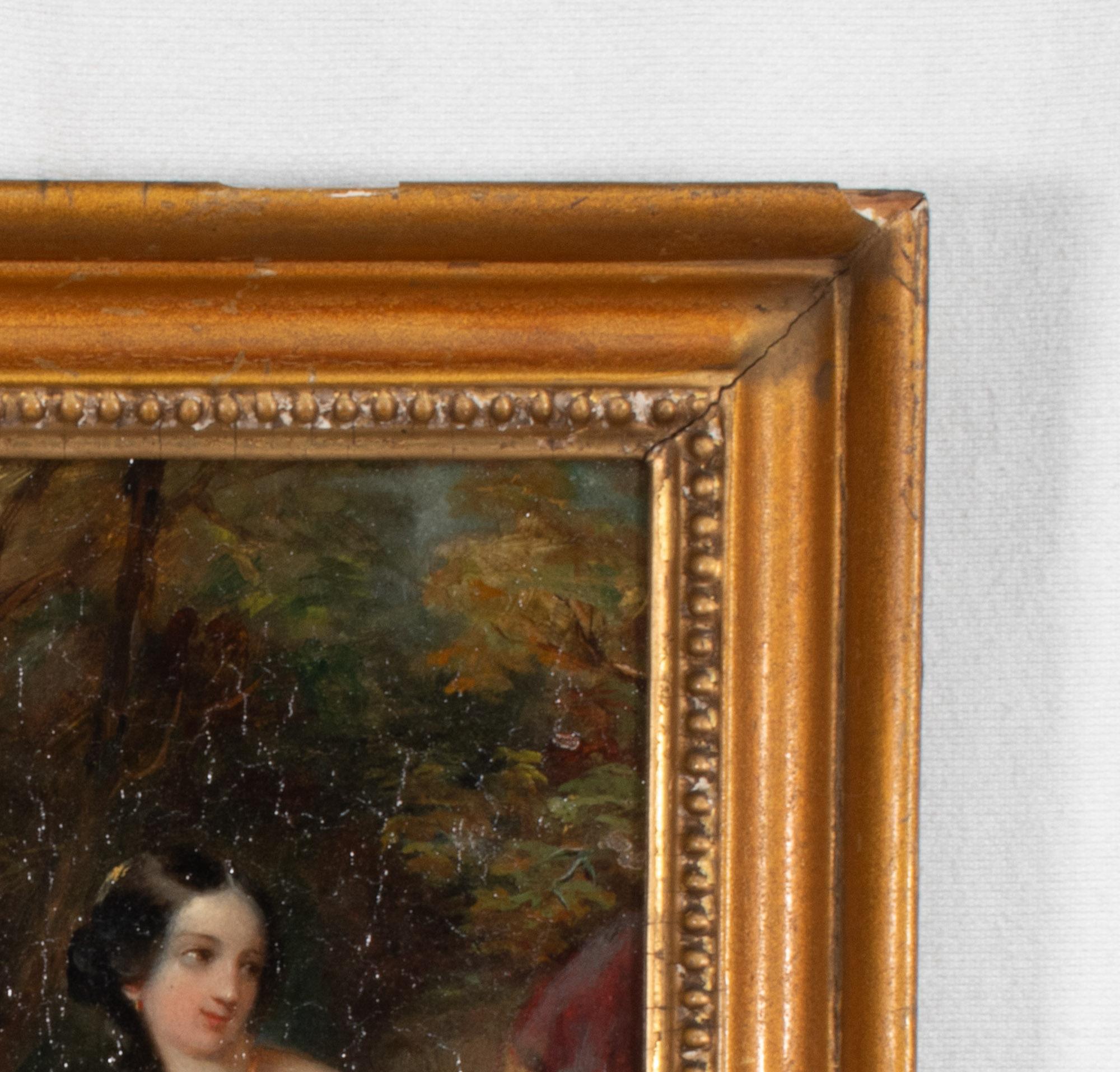 Early 19th Century European Oil on Board Portrait of a Woman with Tired Feet For Sale 1